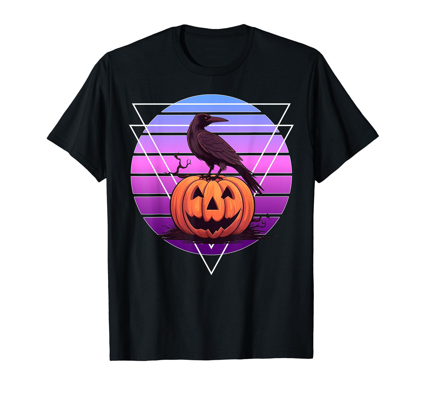 Raven Crow Pumpkin Vaporwave Halloween T-Shirt - Minimalist Print Unisex - T-Shirt, Sweatshirt, Hoodie