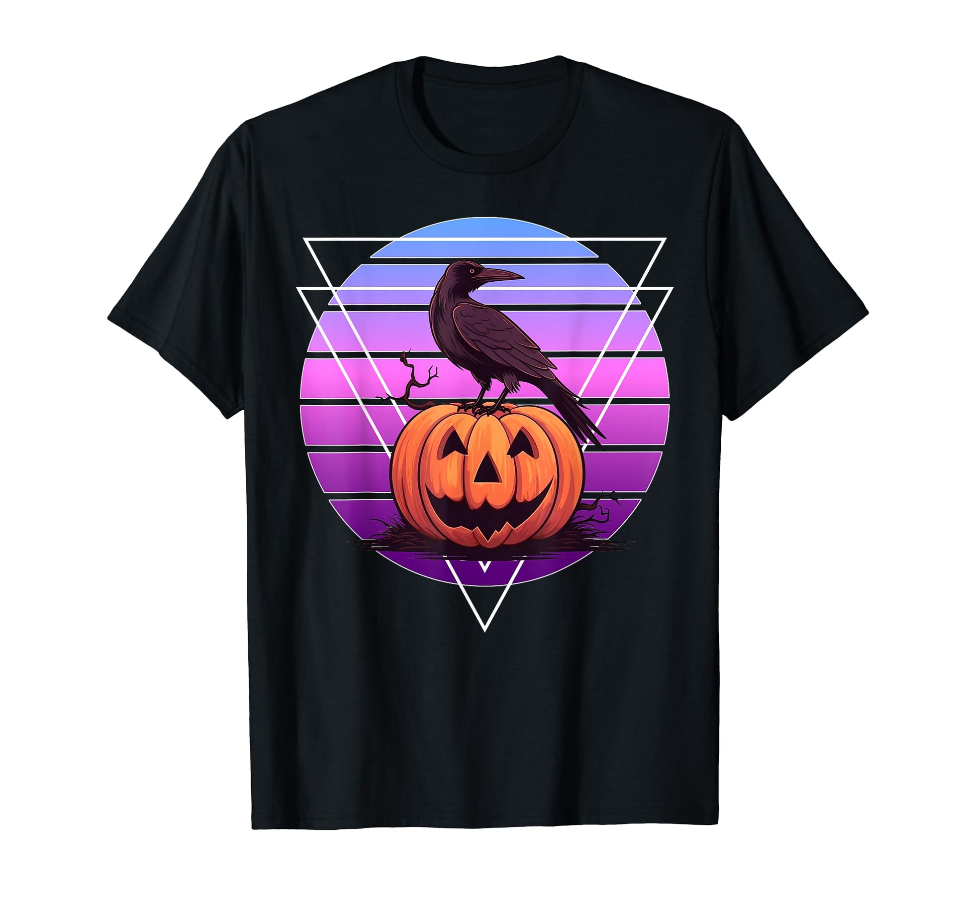 Raven Crow Pumpkin Vaporwave Halloween T-Shirt - Minimalist Print Unisex - T-Shirt, Sweatshirt, Hoodie