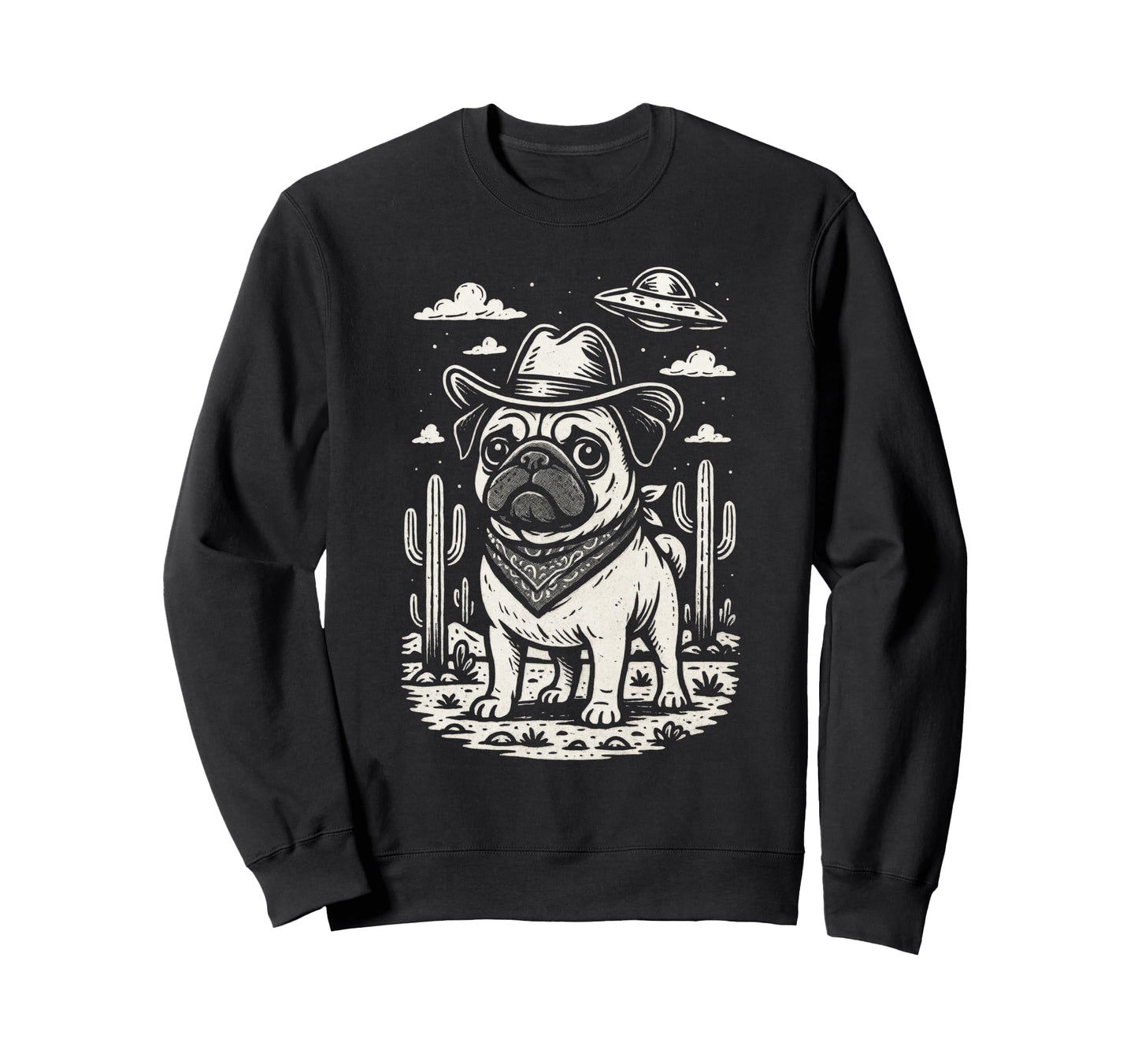 Cowboy Pug Western Alien Theme Sweatshirt - Streetwear Style for Adults - T-Shirt, Sweatshirt, Hoodie