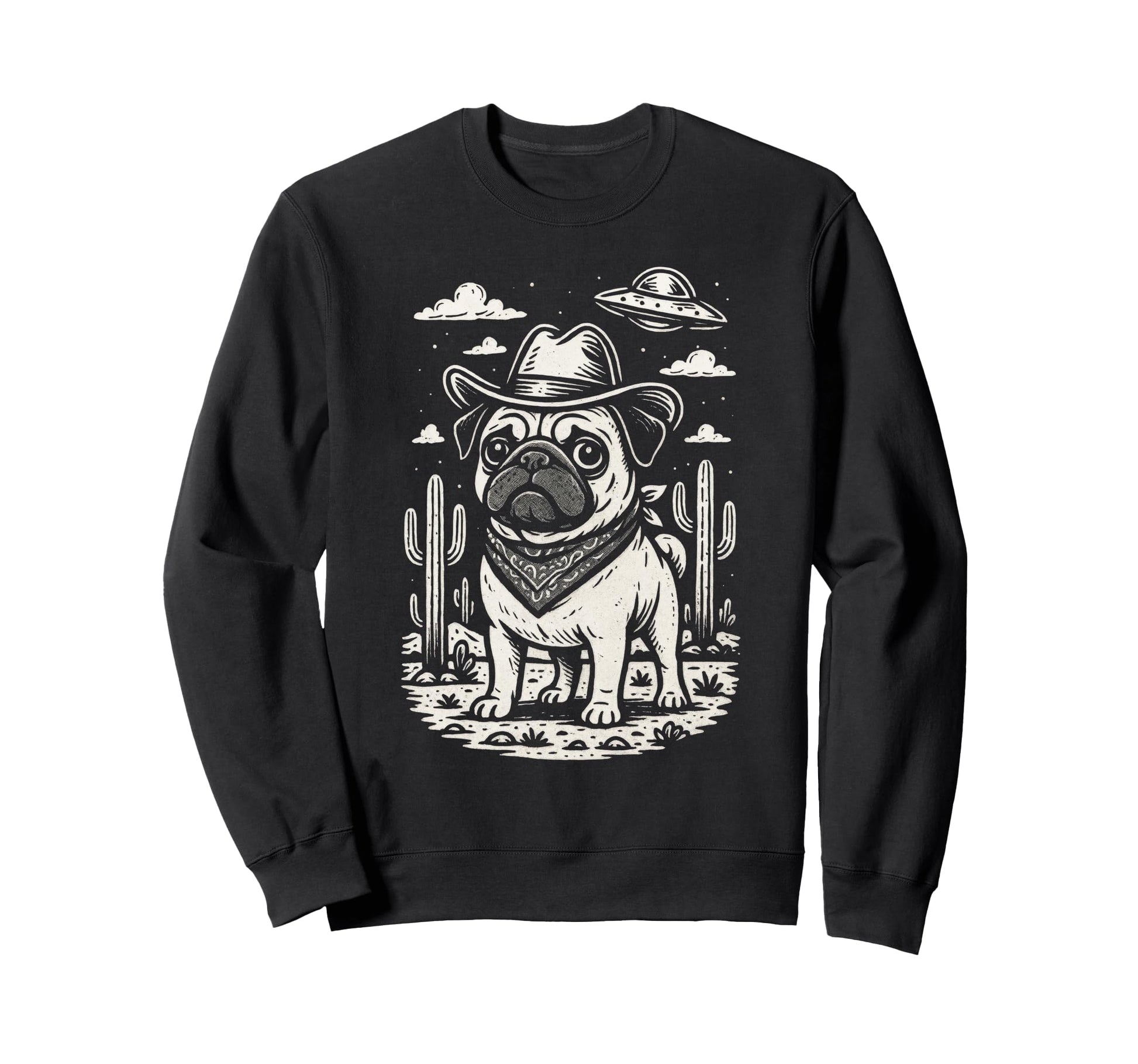 Cowboy Pug Western Alien Theme Sweatshirt - Streetwear Style for Adults - T-Shirt, Sweatshirt, Hoodie