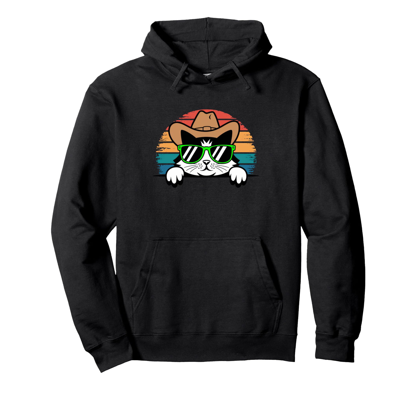 Cowboy Cat Lover Sunset Sunglasses Hoodie - Fun Novelty Design Unisex - T-Shirt, Sweatshirt, Hoodie