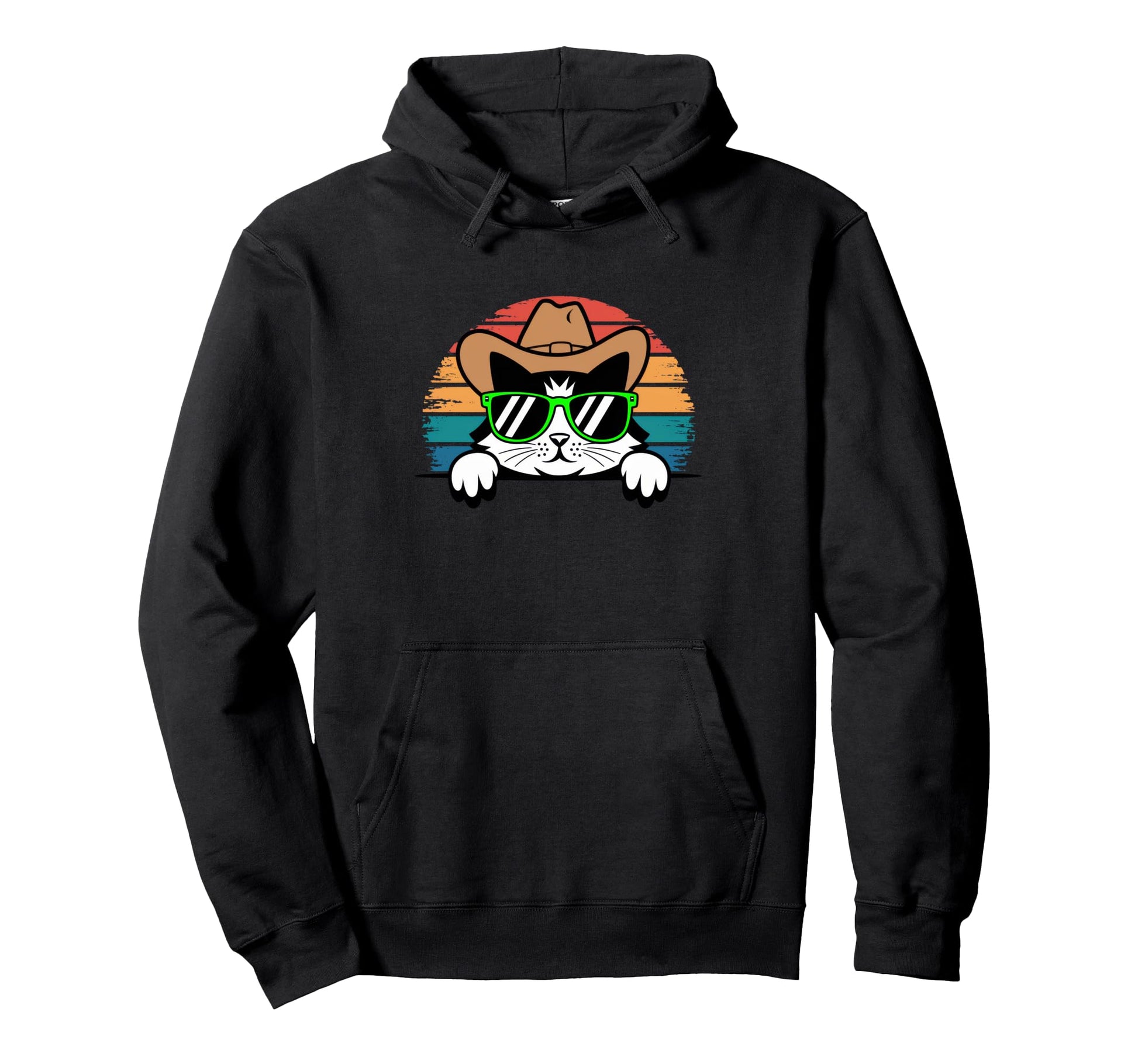 Cowboy Cat Lover Sunset Sunglasses Hoodie - Fun Novelty Design Unisex - T-Shirt, Sweatshirt, Hoodie