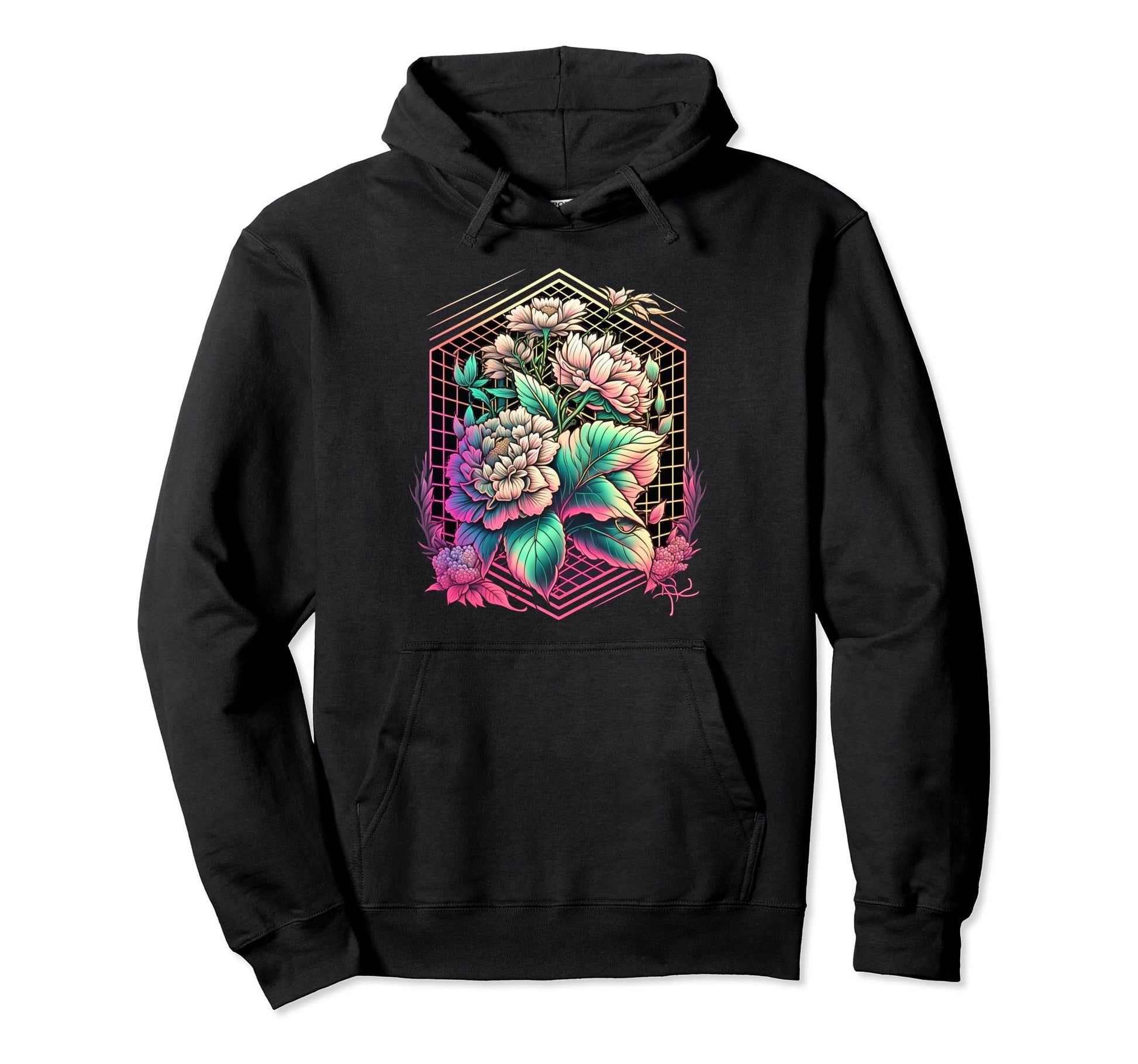 Japanese Vaporwave Futuristic Flower Hoodie - Novelty Apparel for Adults - T-Shirt, Sweatshirt, Hoodie