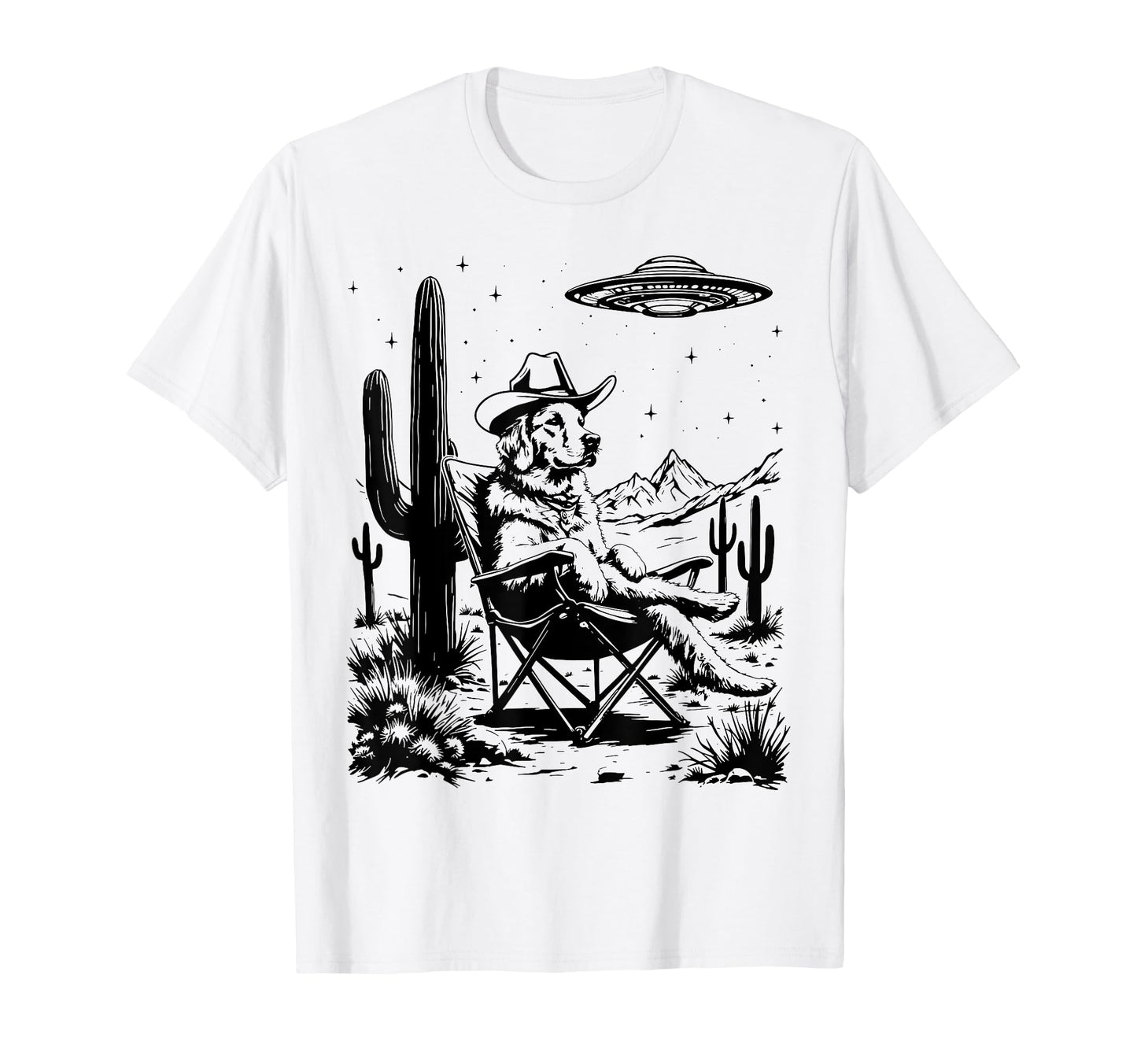 Howdy Golden Retriever Ufo Cowboy Hat T-Shirt - Trendy Graphic Men Women - T-Shirt, Sweatshirt, Hoodie