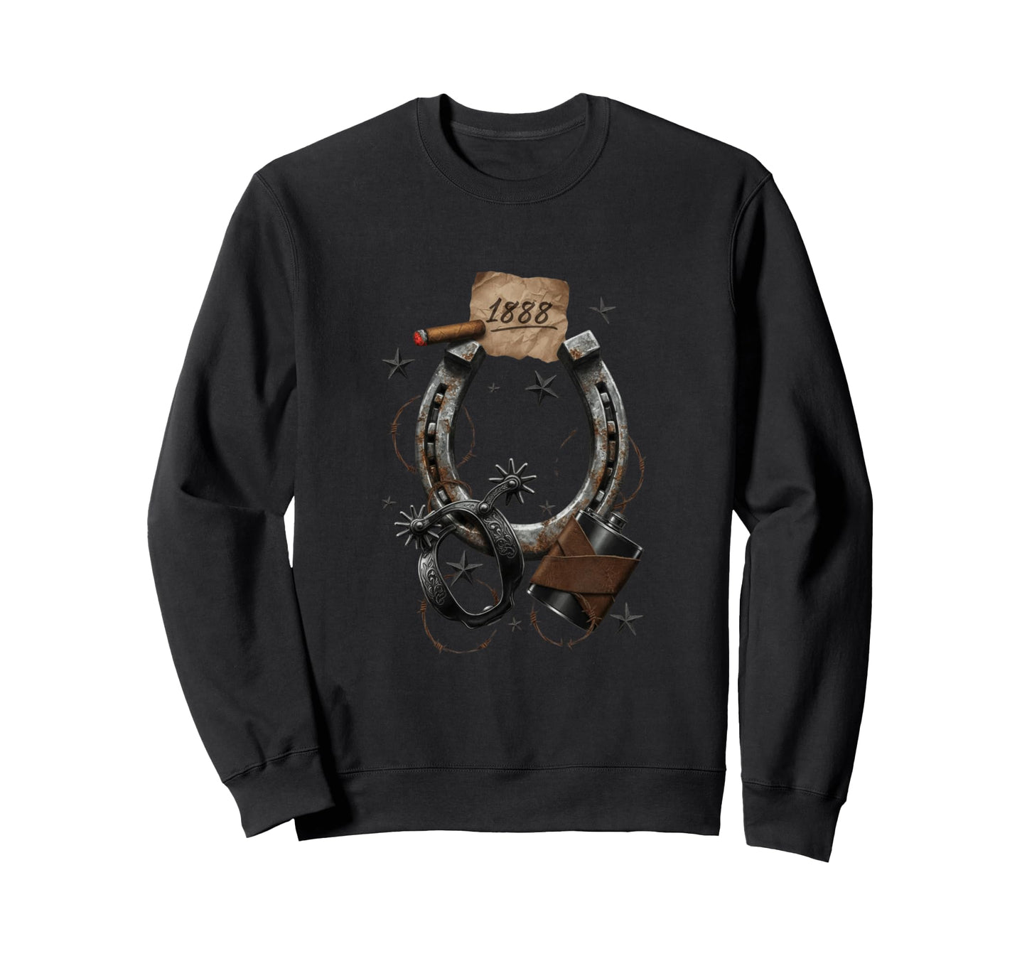 Western Revolver Stars Barbed Wire Sweatshirt - Trendy Graphic for Adults - T-Shirt, Sweatshirt, Hoodie