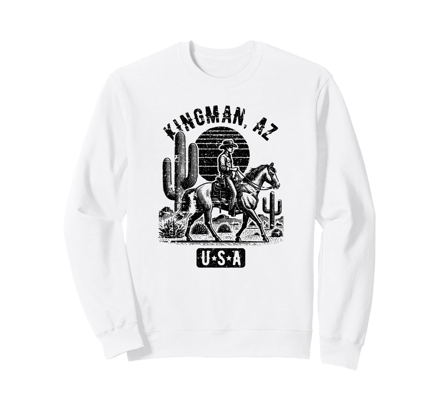 Kingman Arizona Usa Cowboy Horse Sweatshirt - Minimalist Print Men Women - T-Shirt, Sweatshirt, Hoodie