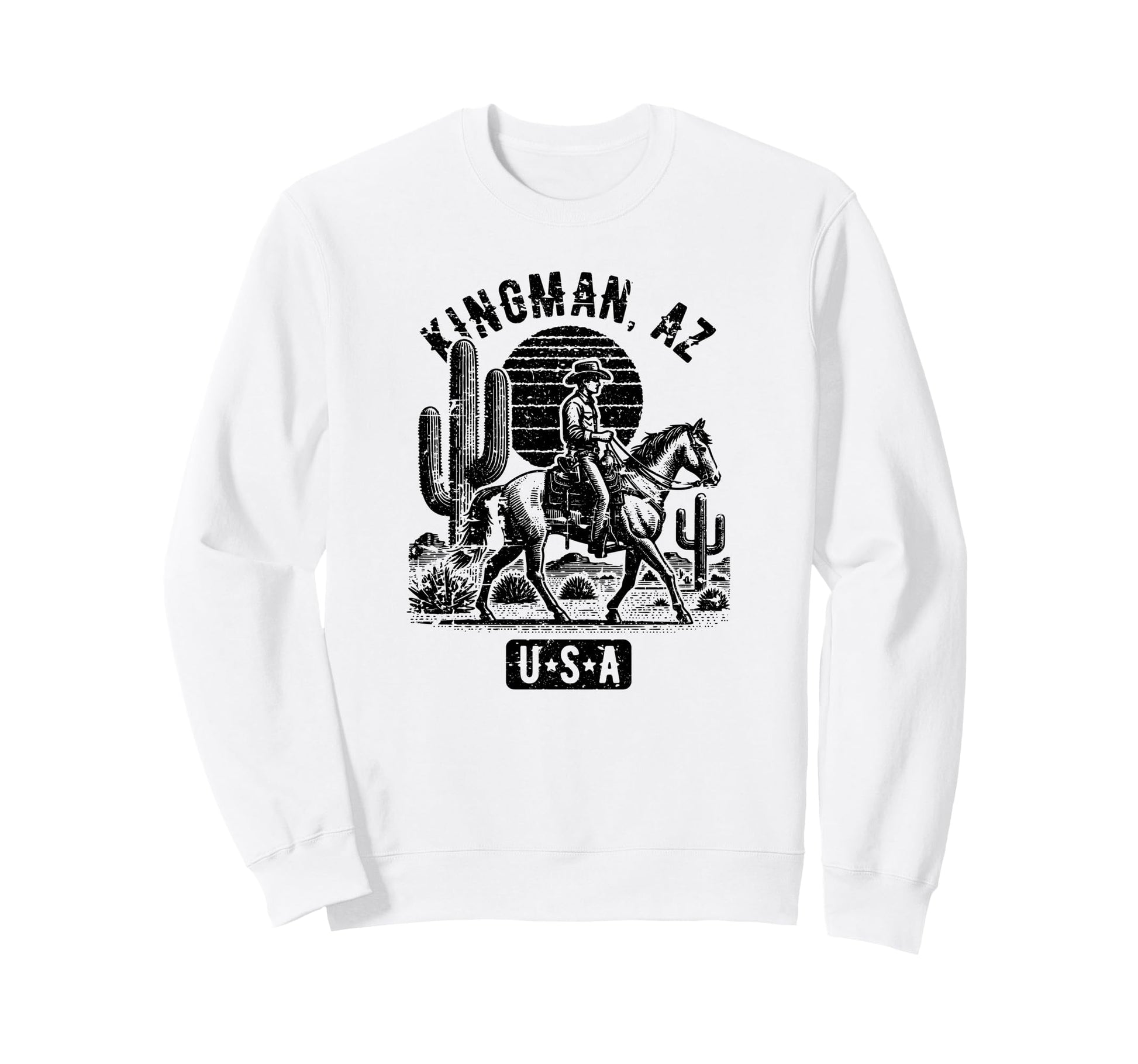 Kingman Arizona Usa Cowboy Horse Sweatshirt - Minimalist Print Men Women - T-Shirt, Sweatshirt, Hoodie