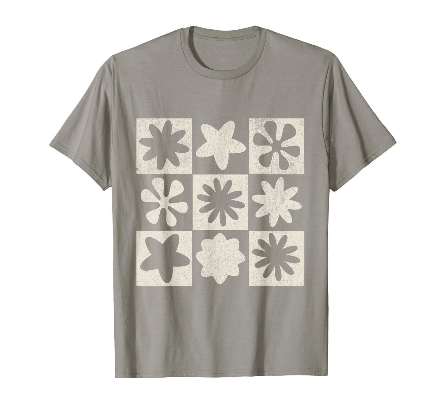 Boho Neutral Flowers Grid T-Shirt - Fun Novelty Design Men Women - T-Shirt, Sweatshirt, Hoodie