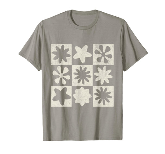 Boho Neutral Flowers Grid T-Shirt - Fun Novelty Design Men Women - T-Shirt, Sweatshirt, Hoodie