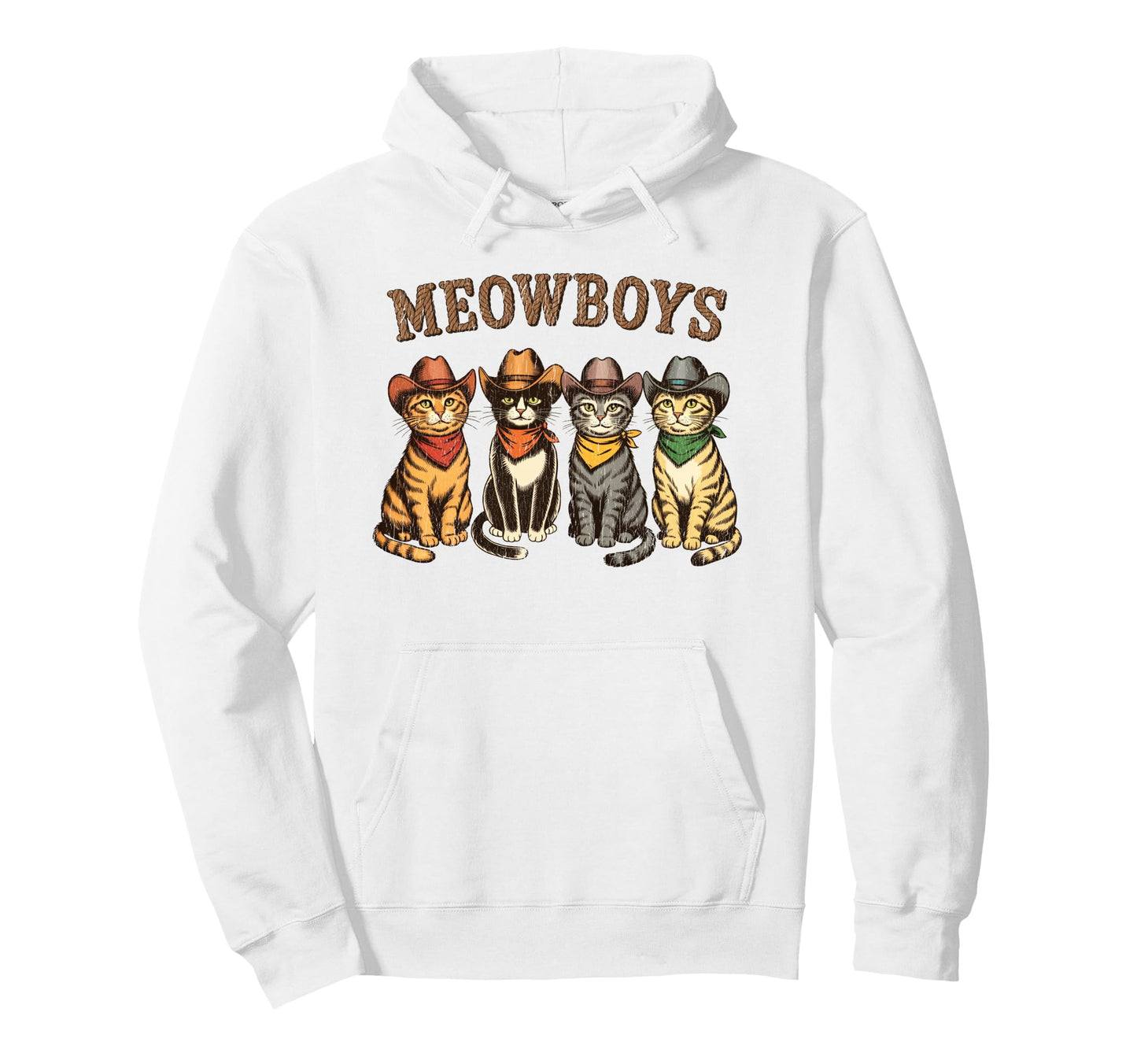 Meowboys Funny Cowboy Cats Western Hoodie - Casual Everyday Wear Men Women - T-Shirt, Sweatshirt, Hoodie