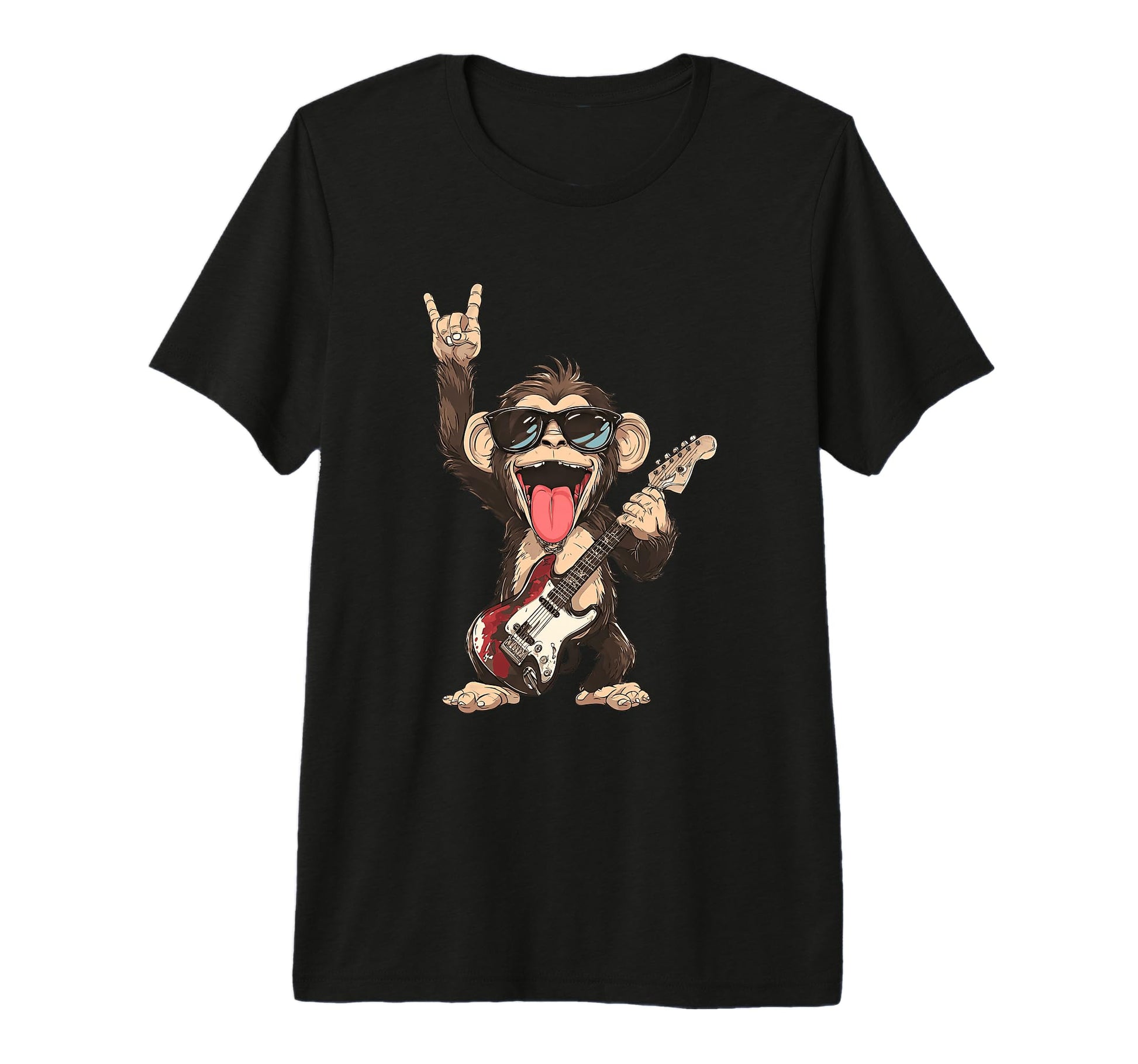 Rockstar Monkey Sunglasses Electric Guitar T-Shirt - Graphic Print Unisex - T-Shirt, Sweatshirt, Hoodie