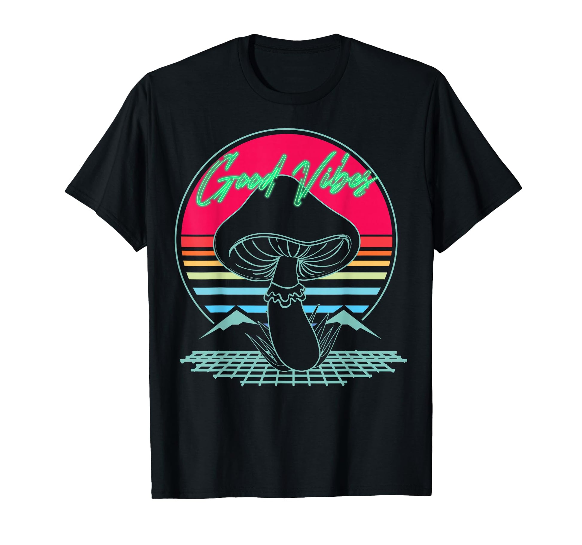 Good Vibez Mushroom Sunset Vaporwave T-Shirt - Fun Novelty Design Unisex - T-Shirt, Sweatshirt, Hoodie