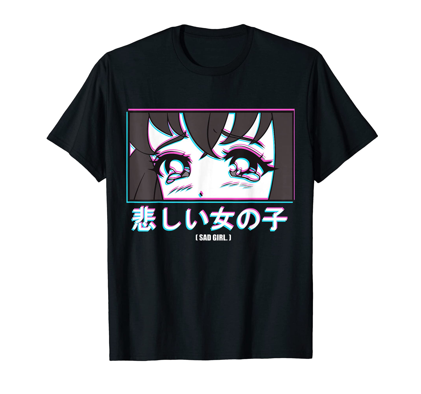 Japan Sad Anime Glitch Aesthetic Vaporwave T-Shirt - Graphic Print Unisex - T-Shirt, Sweatshirt, Hoodie