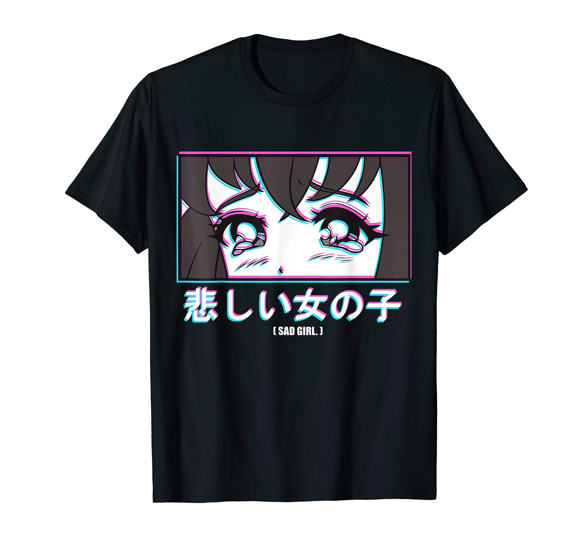 Japan Sad Anime Glitch Aesthetic Vaporwave T-Shirt - Graphic Print Unisex - T-Shirt, Sweatshirt, Hoodie