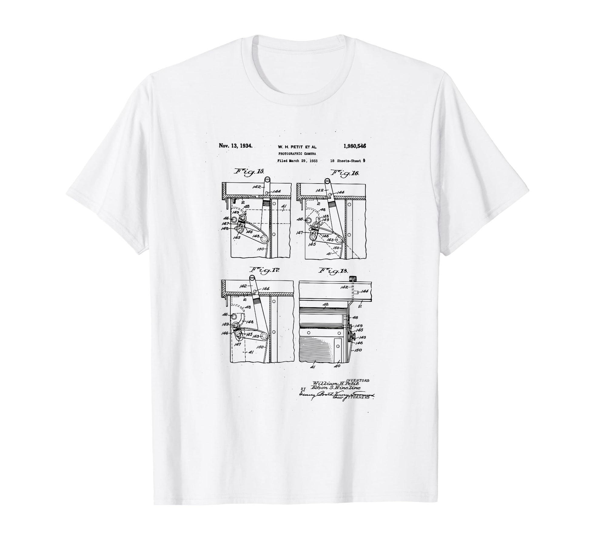 Camera Photographic Patent 1934 Drawing T-Shirt - Trendy Graphic for Adults - T-Shirt, Sweatshirt, Hoodie