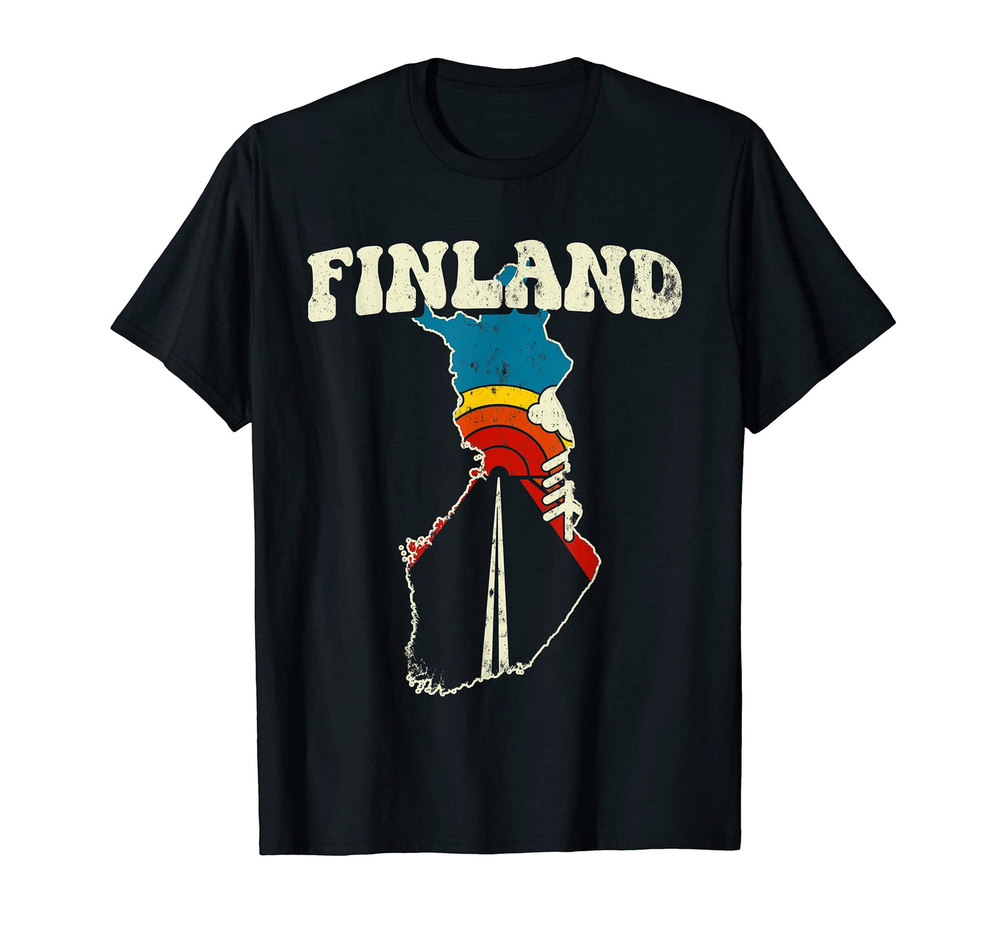 Finland Finnish Country Rainbow 70S Map T-Shirt - Unique Graphic Unisex - T-Shirt, Sweatshirt, Hoodie