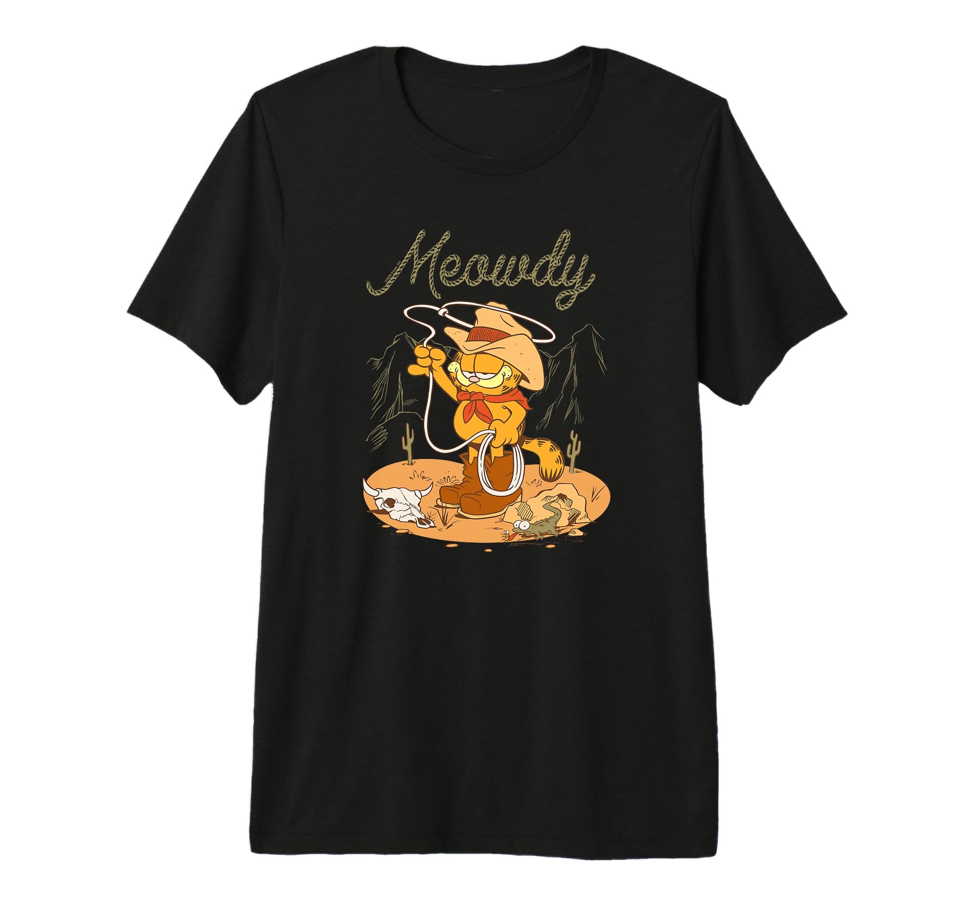 Garfield Meowdy Western Scene Cartoon T-Shirt - Aesthetic Graphic Unisex - T-Shirt, Sweatshirt, Hoodie