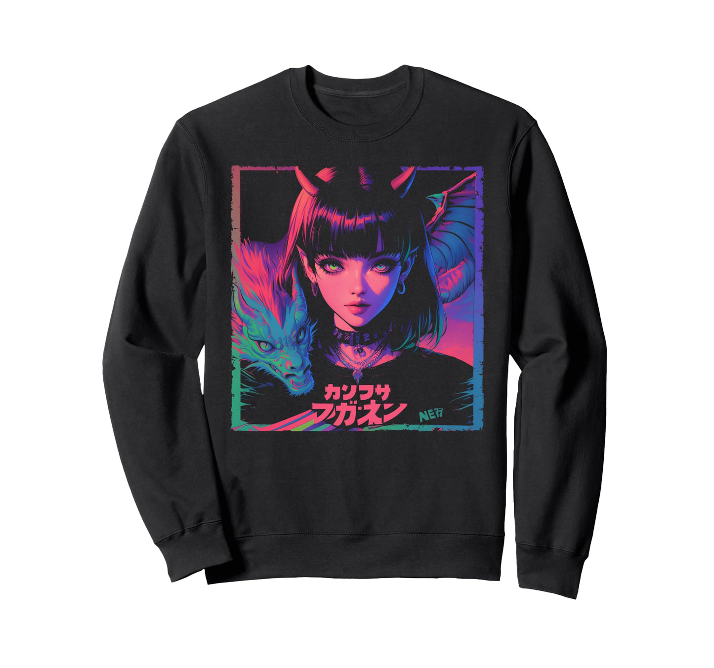 Goth Grunge Demon Anime Waifu Sweatshirt - Custom Art Print Men Women - T-Shirt, Sweatshirt, Hoodie