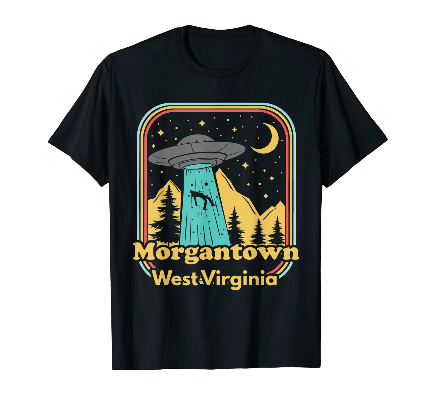 Morgantown West Virginia Ufo Alien 80S T-Shirt - Graphic Print for Adults - T-Shirt, Sweatshirt, Hoodie