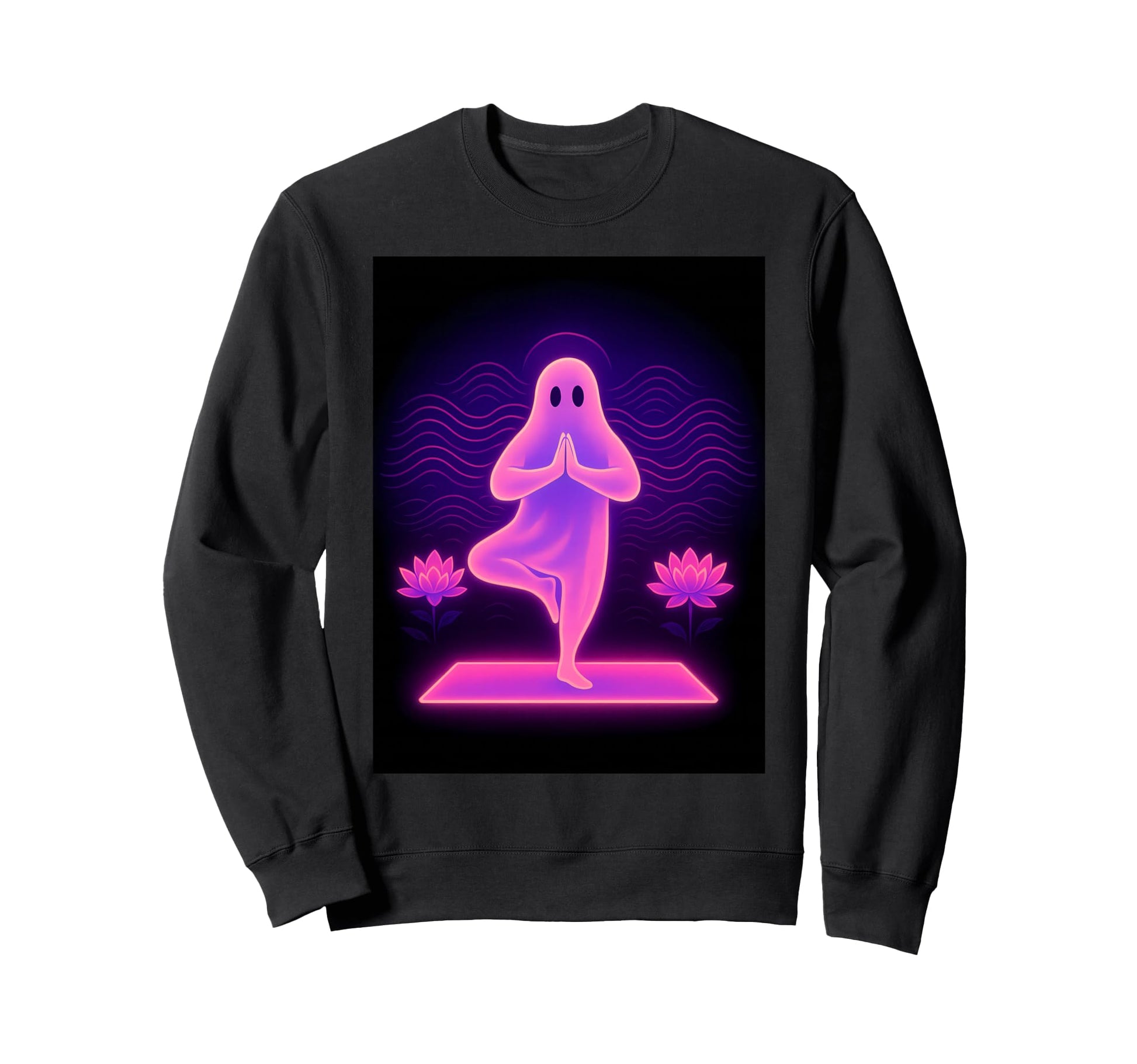 Vaporwave Ghost Yoga Tree Pose Sweatshirt - Custom Art Print for Adults - T-Shirt, Sweatshirt, Hoodie