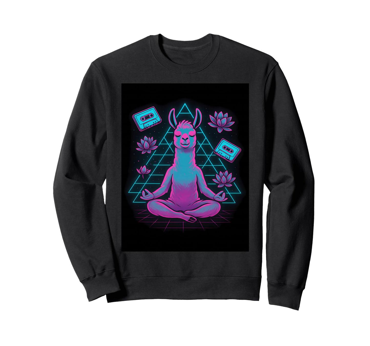 Synthwave Llama Yoga Meditation Sweatshirt - Unique Graphic for Adults - T-Shirt, Sweatshirt, Hoodie