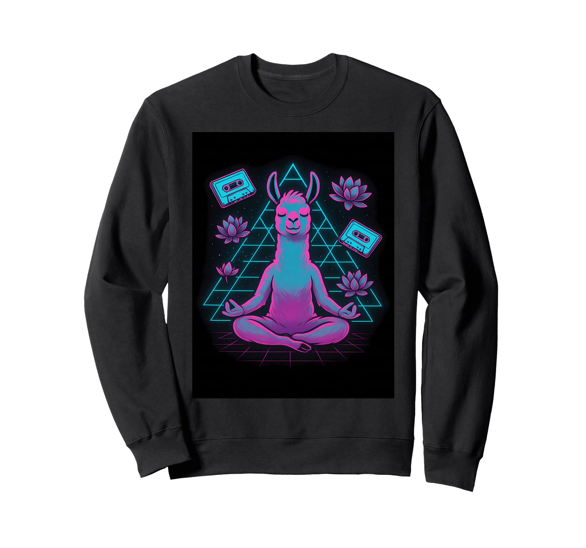 Synthwave Llama Yoga Meditation Sweatshirt - Unique Graphic for Adults - T-Shirt, Sweatshirt, Hoodie