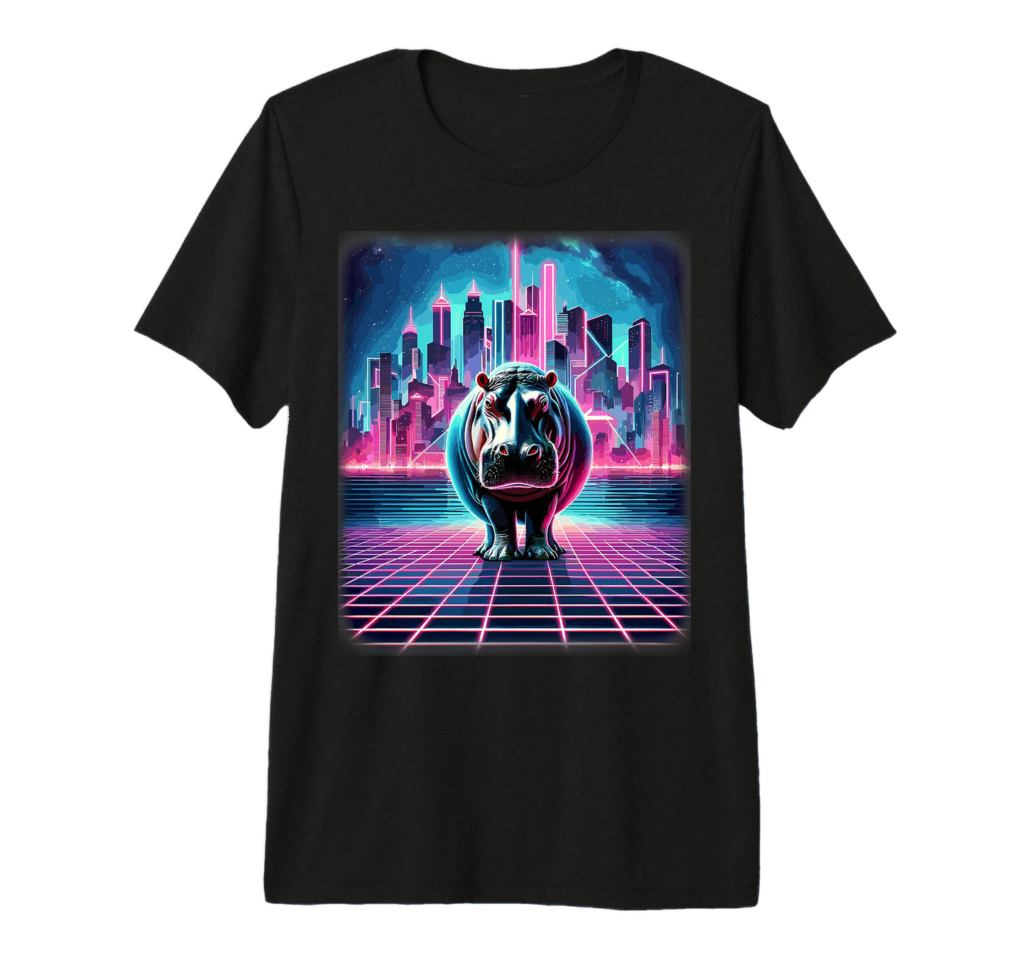 Synthwave Aesthetic Hippopotamus T-Shirt - Streetwear Style Men Women - T-Shirt, Sweatshirt, Hoodie