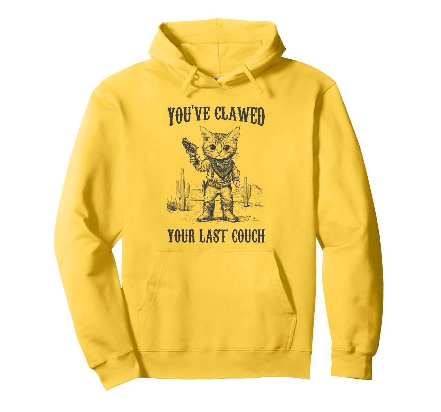 Cowboy Cat Wild West Outlaw Illustration Hoodie - Unique Graphic Unisex - T-Shirt, Sweatshirt, Hoodie