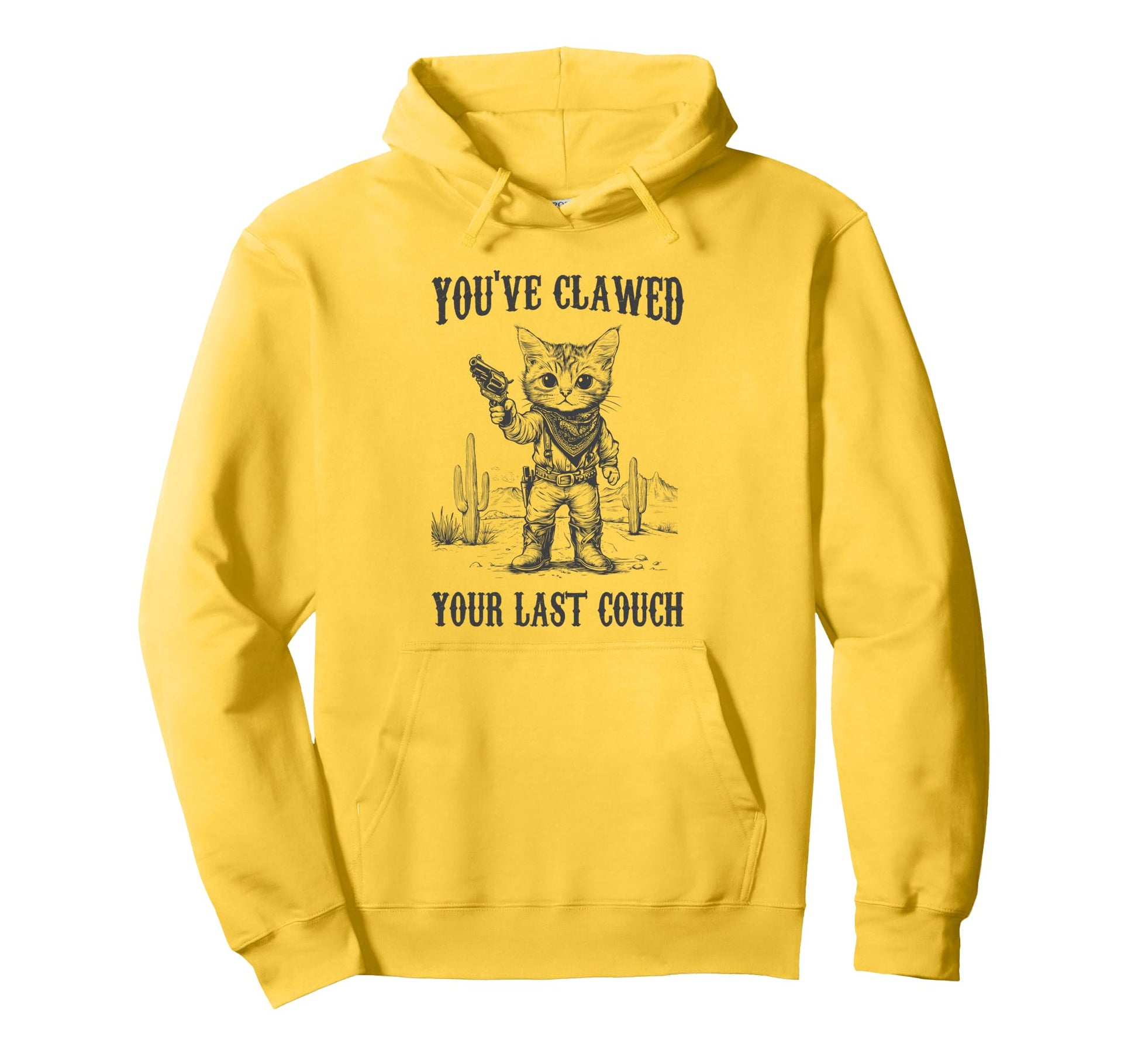 Cowboy Cat Wild West Outlaw Illustration Hoodie - Unique Graphic Unisex - T-Shirt, Sweatshirt, Hoodie