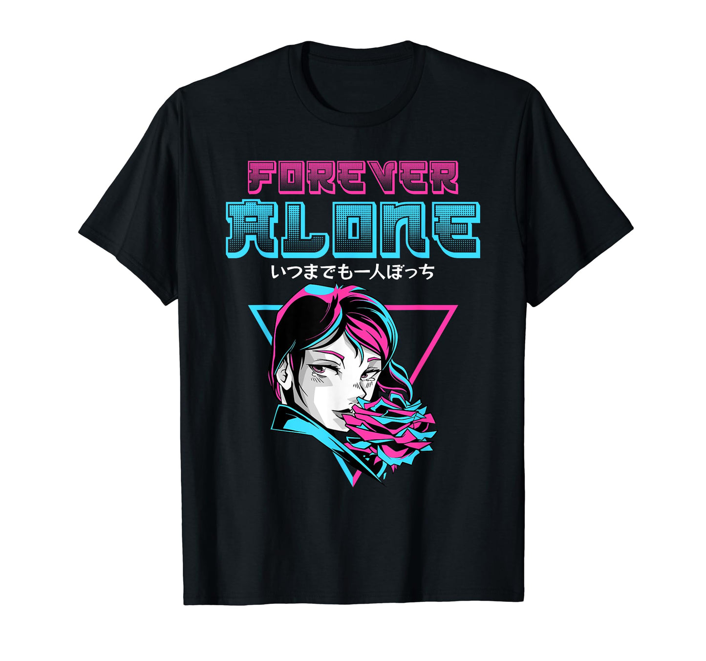 Forever Alone Anime Aesthetic Vaporwave T-Shirt - Minimalist Print Unisex - T-Shirt, Sweatshirt, Hoodie
