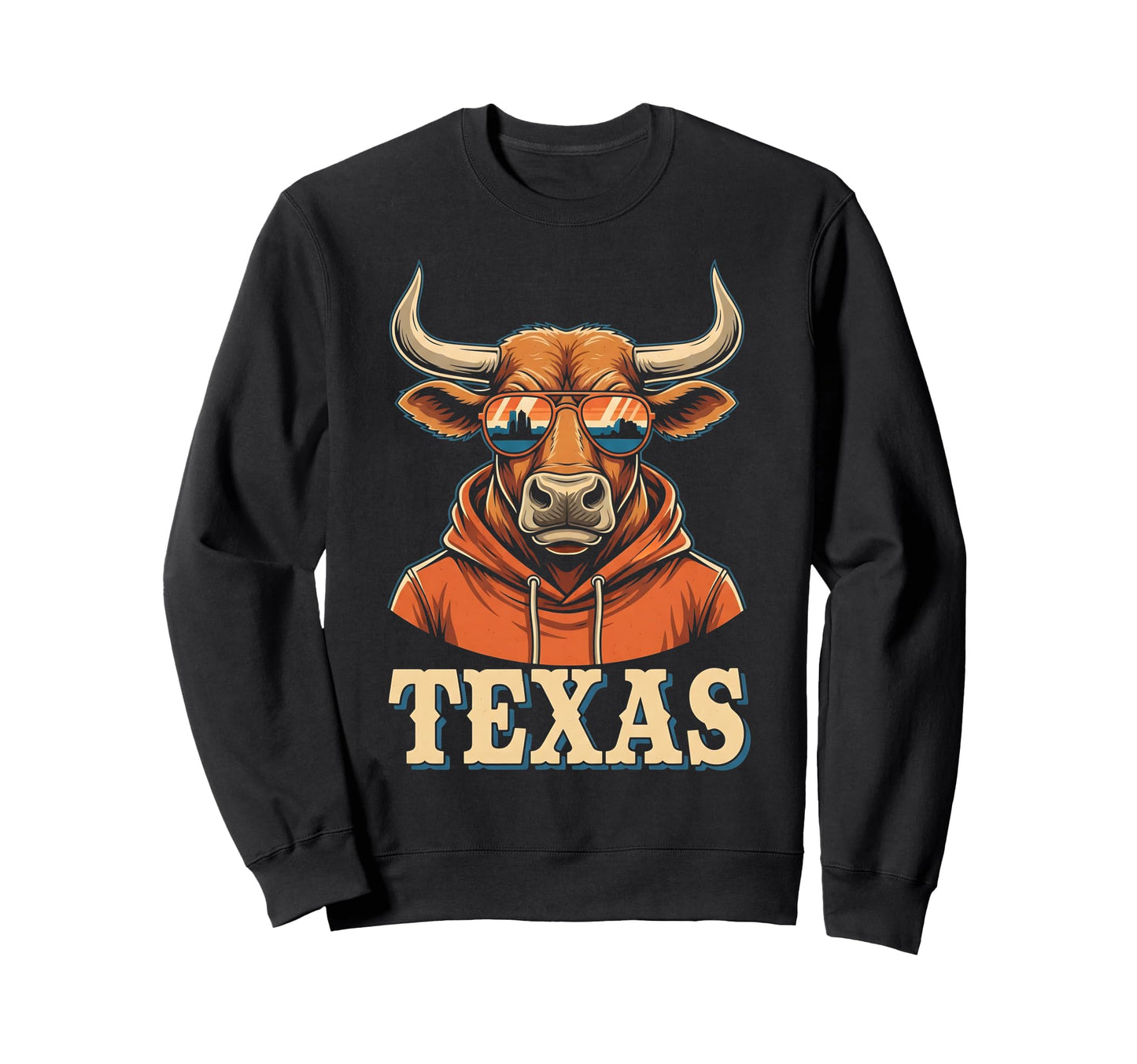 Texas Western Bull Sunglasses Sweatshirt - Fun Novelty Design for Adults - T-Shirt, Sweatshirt, Hoodie