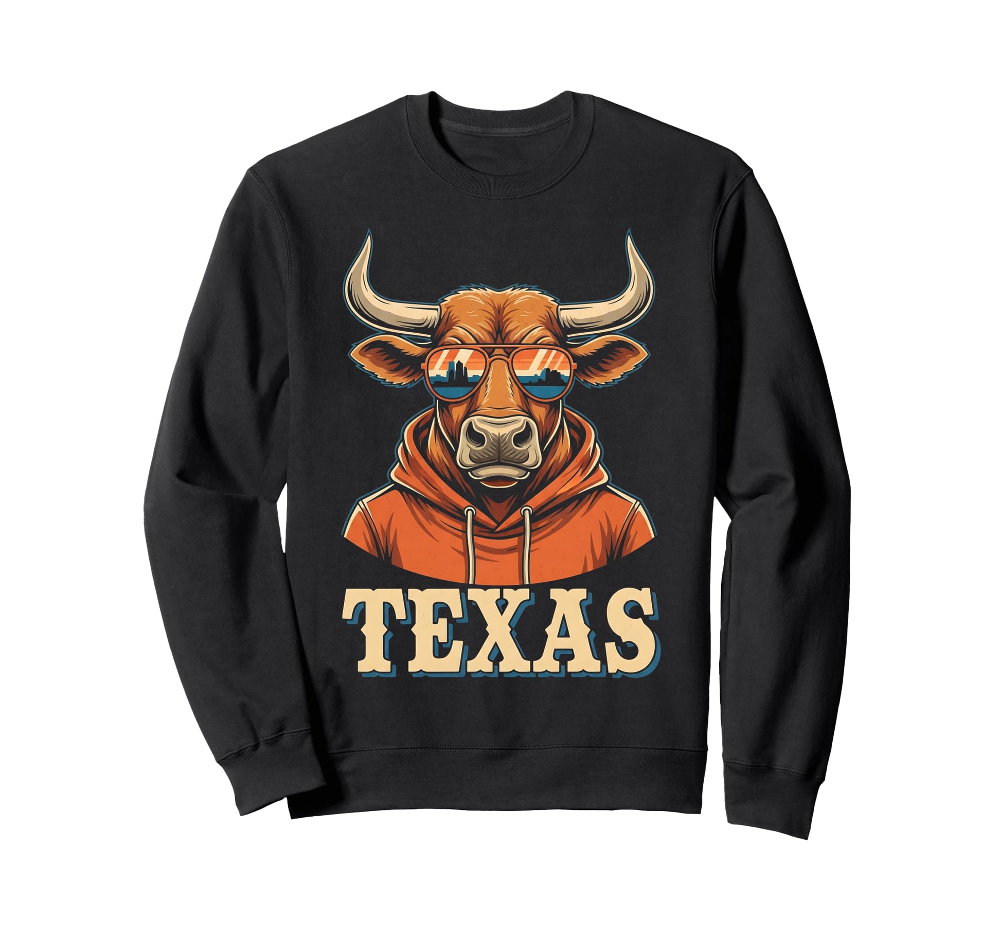 Texas Western Bull Sunglasses Sweatshirt - Fun Novelty Design for Adults - T-Shirt, Sweatshirt, Hoodie