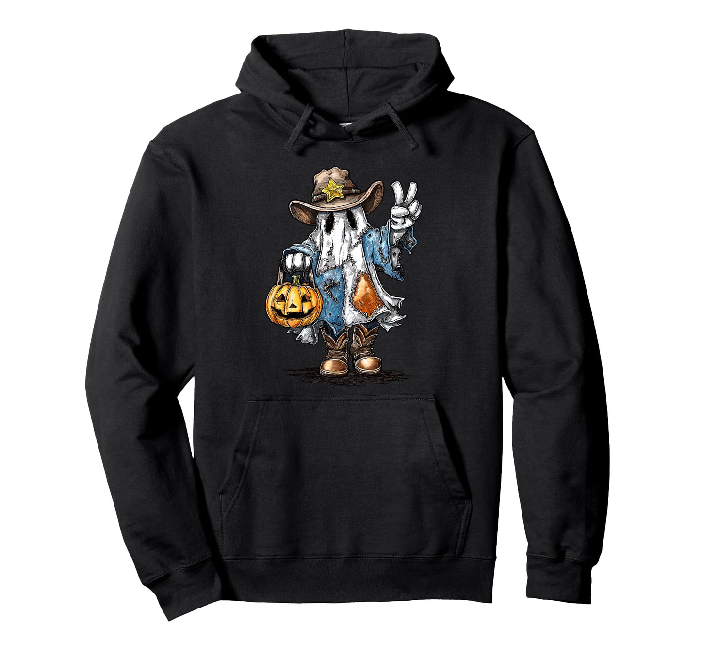 Cowboy Ghost Pumpkin Halloween Hoodie - Casual Everyday Wear Unisex - T-Shirt, Sweatshirt, Hoodie