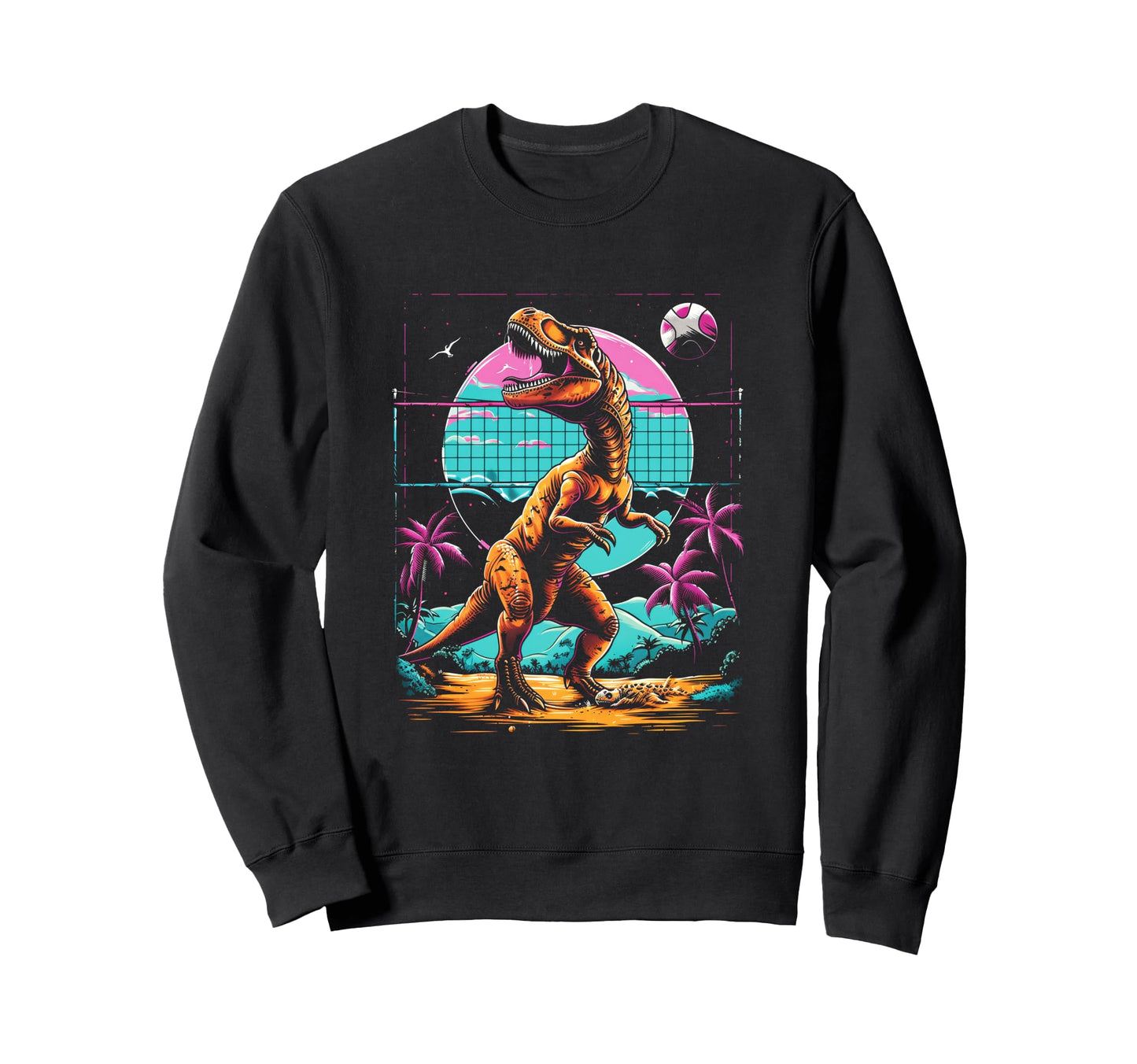 T Rex Playing Volleyball 80S Sweatshirt - Fun Novelty Design for Adults - T-Shirt, Sweatshirt, Hoodie