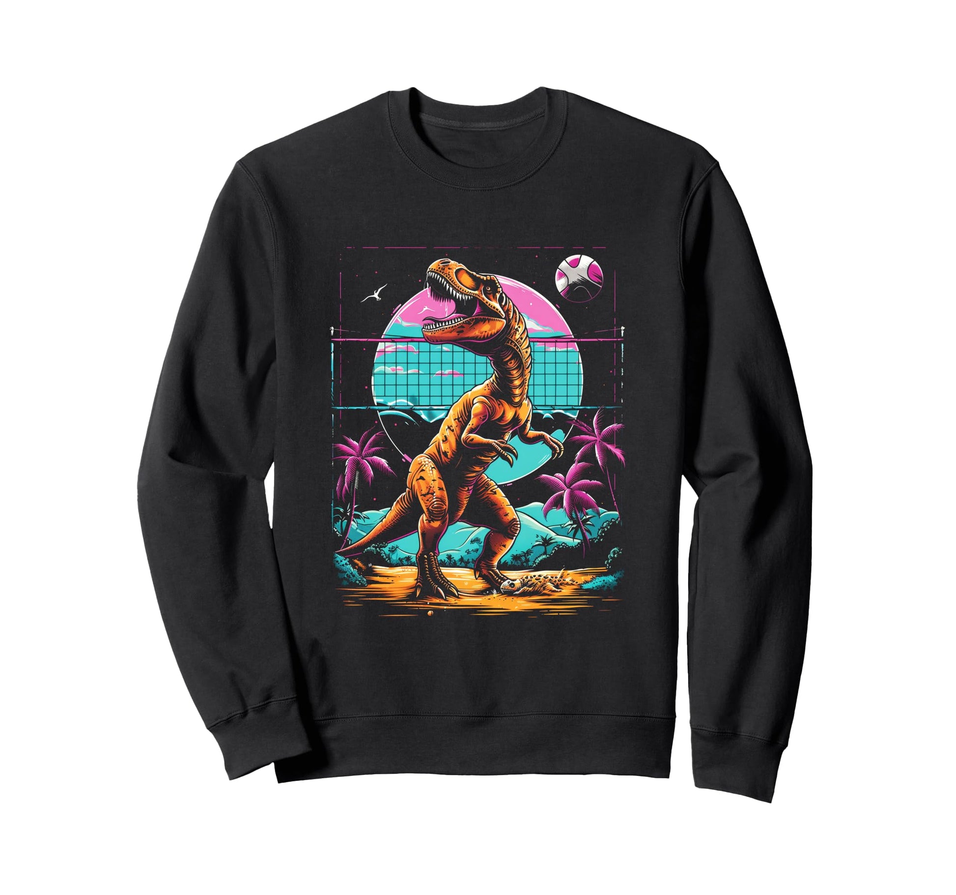 T Rex Playing Volleyball 80S Sweatshirt - Fun Novelty Design for Adults - T-Shirt, Sweatshirt, Hoodie