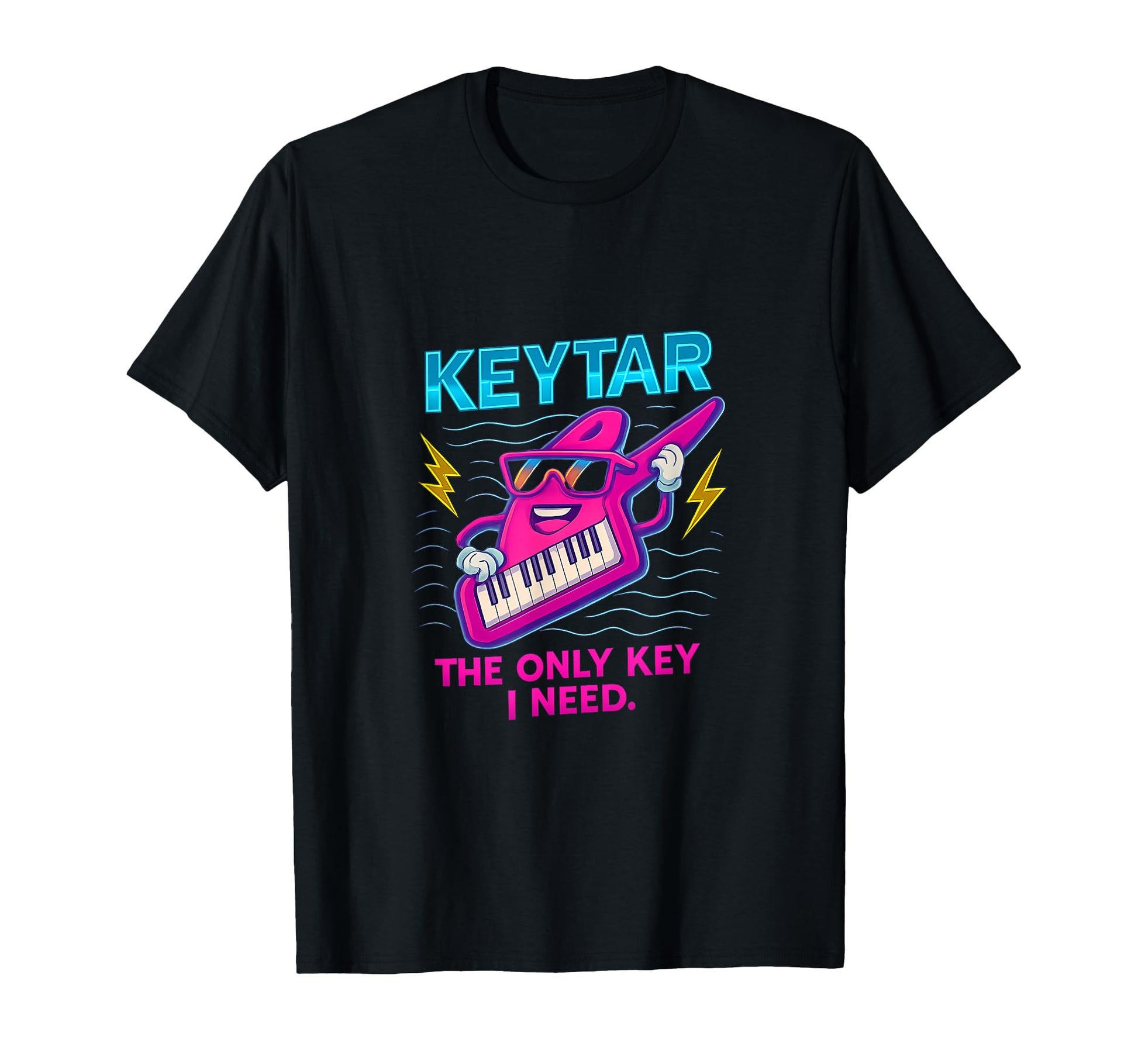 Keytar Only Key I Need Neon 80S T-Shirt - Minimalist Print for Adults - T-Shirt, Sweatshirt, Hoodie
