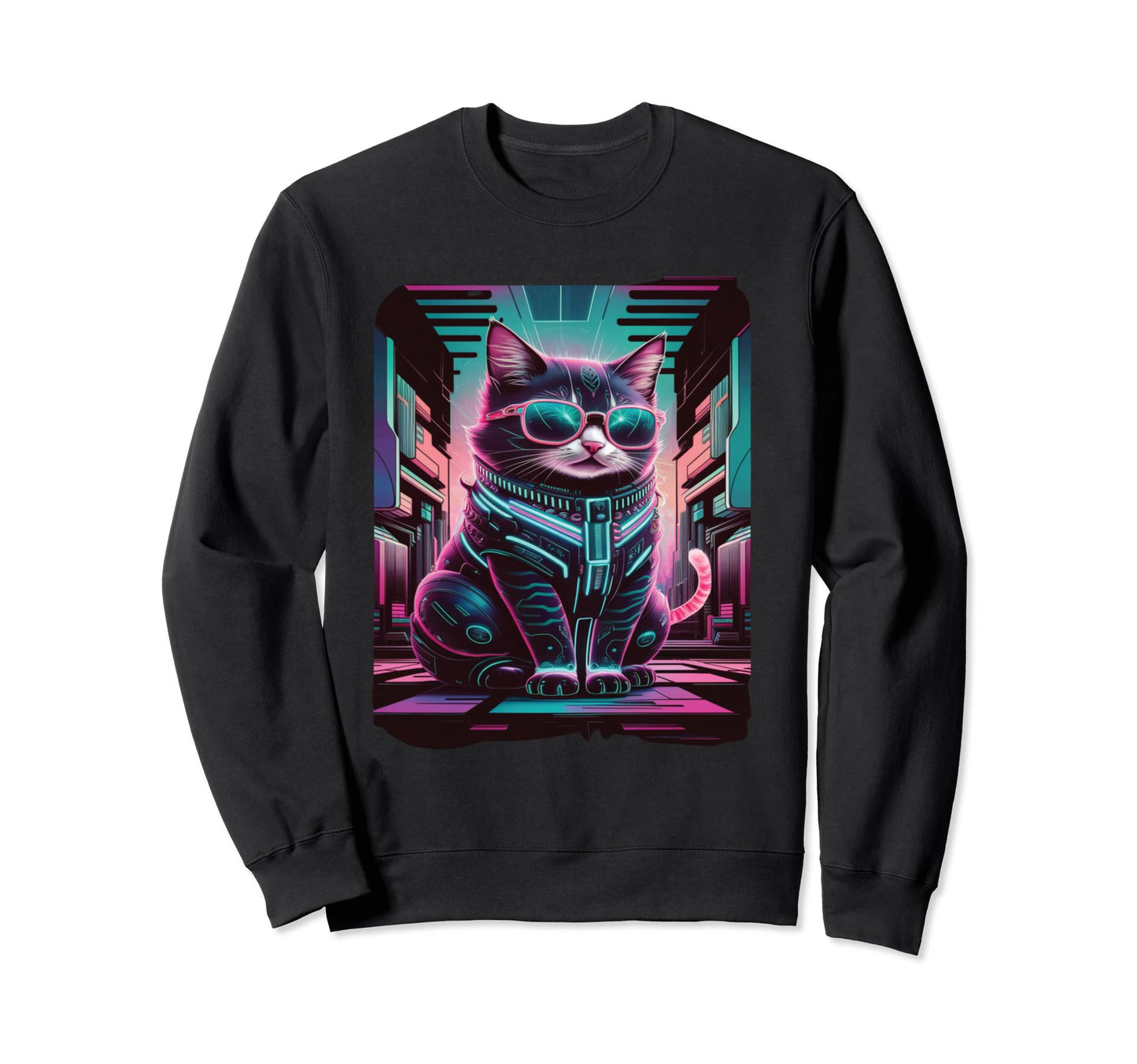 Vaporwave Cat Aesthetic Synthwave Sweatshirt - Novelty Apparel for Adults - T-Shirt, Sweatshirt, Hoodie