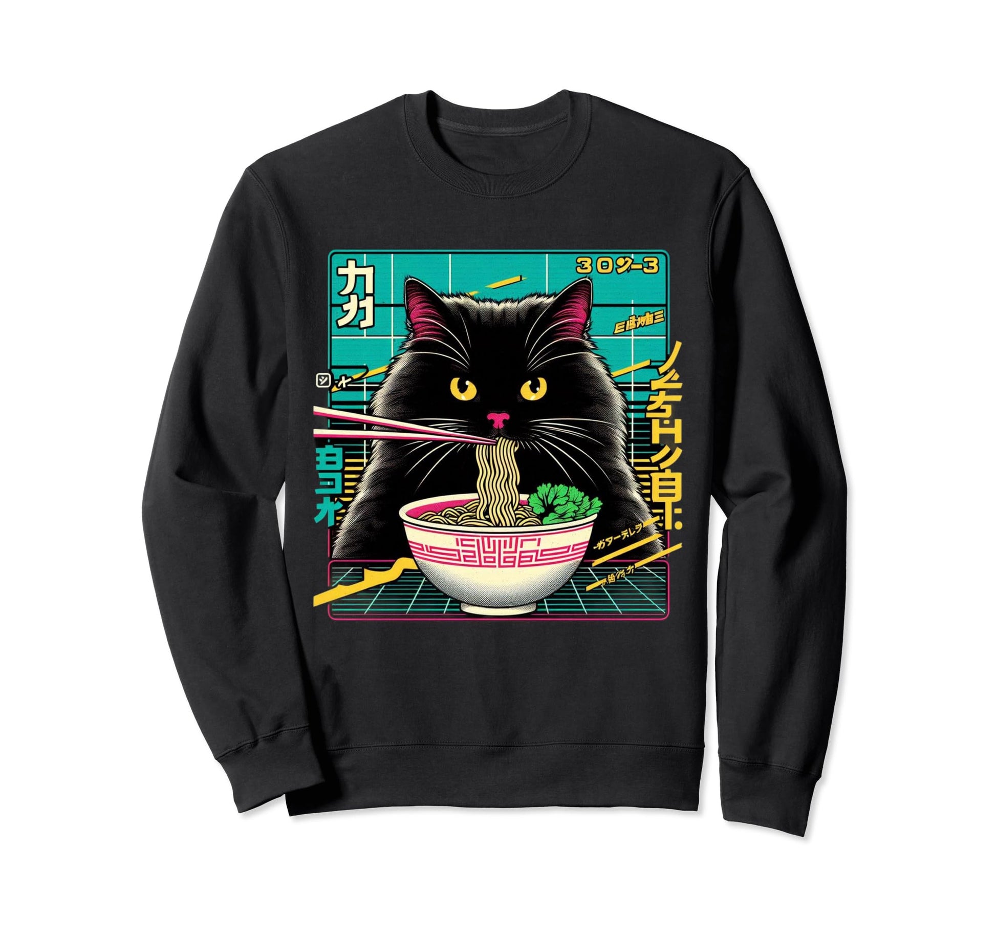 Ramen Cat Vaporwave Japanese Sweatshirt - Trendy Graphic Men Women - T-Shirt, Sweatshirt, Hoodie