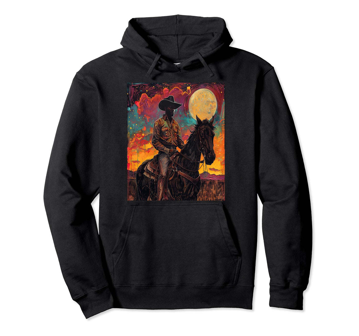 Young Black Western Cowboy Wearing Hat Hoodie - Minimalist Print Men Women - T-Shirt, Sweatshirt, Hoodie