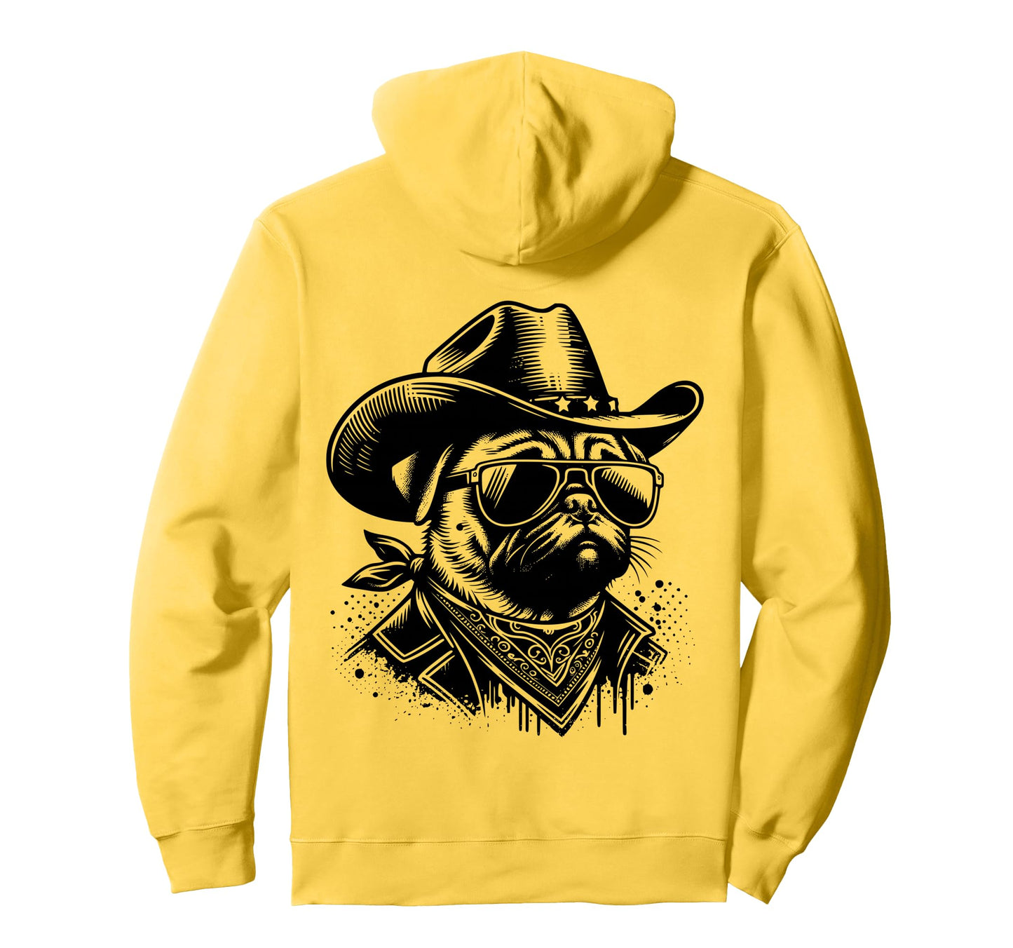 Funny Pug Cowboy Western Dog Lover Hoodie - Aesthetic Graphic for Adults - T-Shirt, Sweatshirt, Hoodie