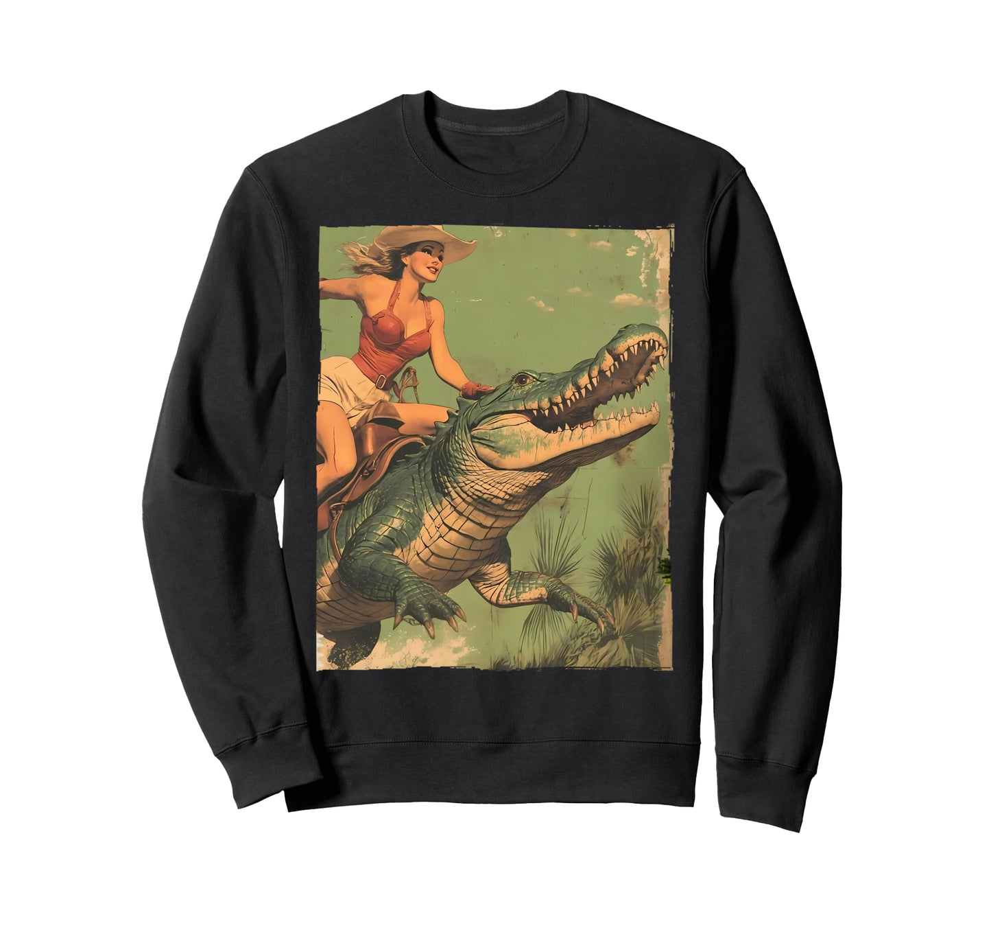 Cowgirl Riding Alligator Sweatshirt - Trendy Graphic Men Women - T-Shirt, Sweatshirt, Hoodie