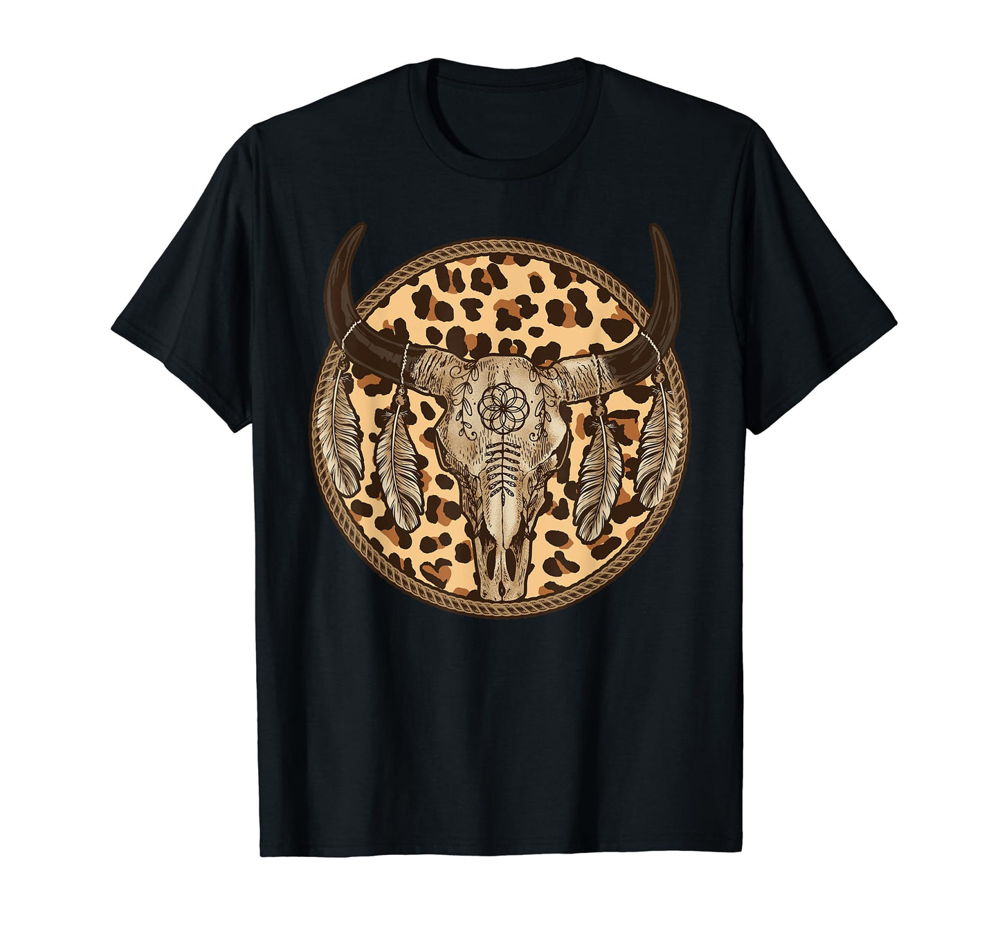 Leopard Boho Longhorn Skull T-Shirt - Casual Everyday Wear Men Women - T-Shirt, Sweatshirt, Hoodie