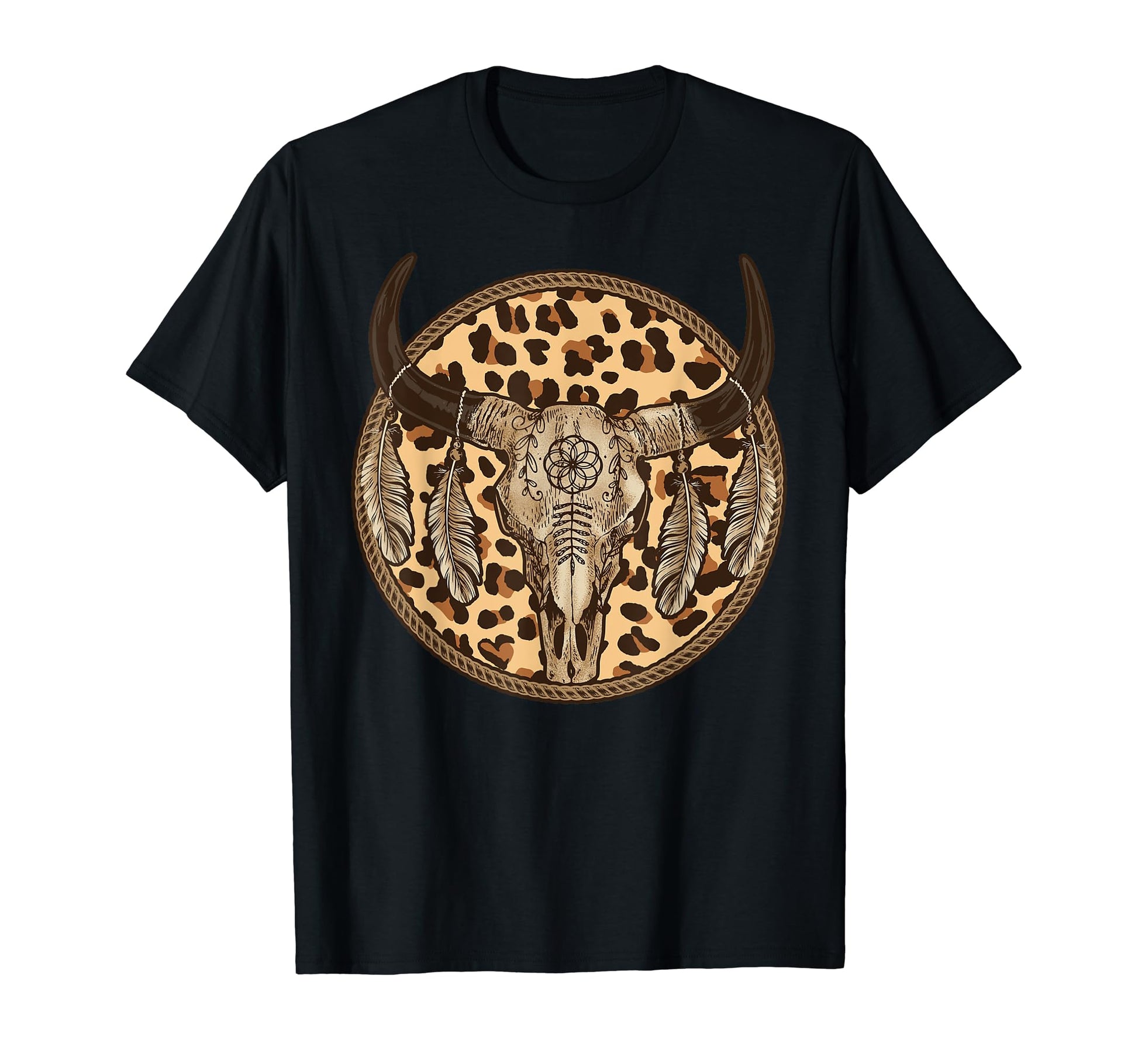 Leopard Boho Longhorn Skull T-Shirt - Casual Everyday Wear Men Women - T-Shirt, Sweatshirt, Hoodie