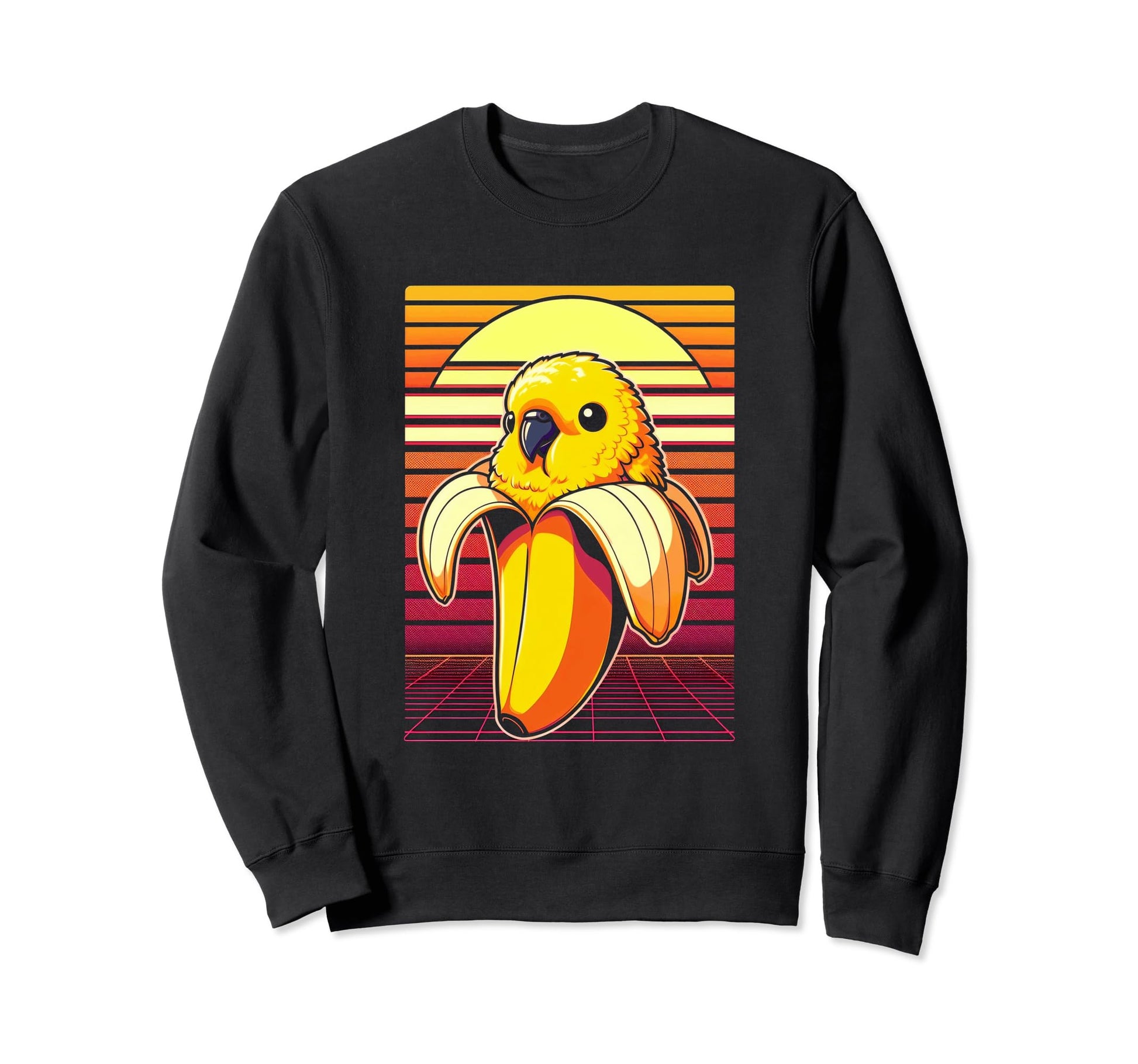 Banana Parrot Sunset Vaporwave Sweatshirt - Unique Graphic for Adults - T-Shirt, Sweatshirt, Hoodie
