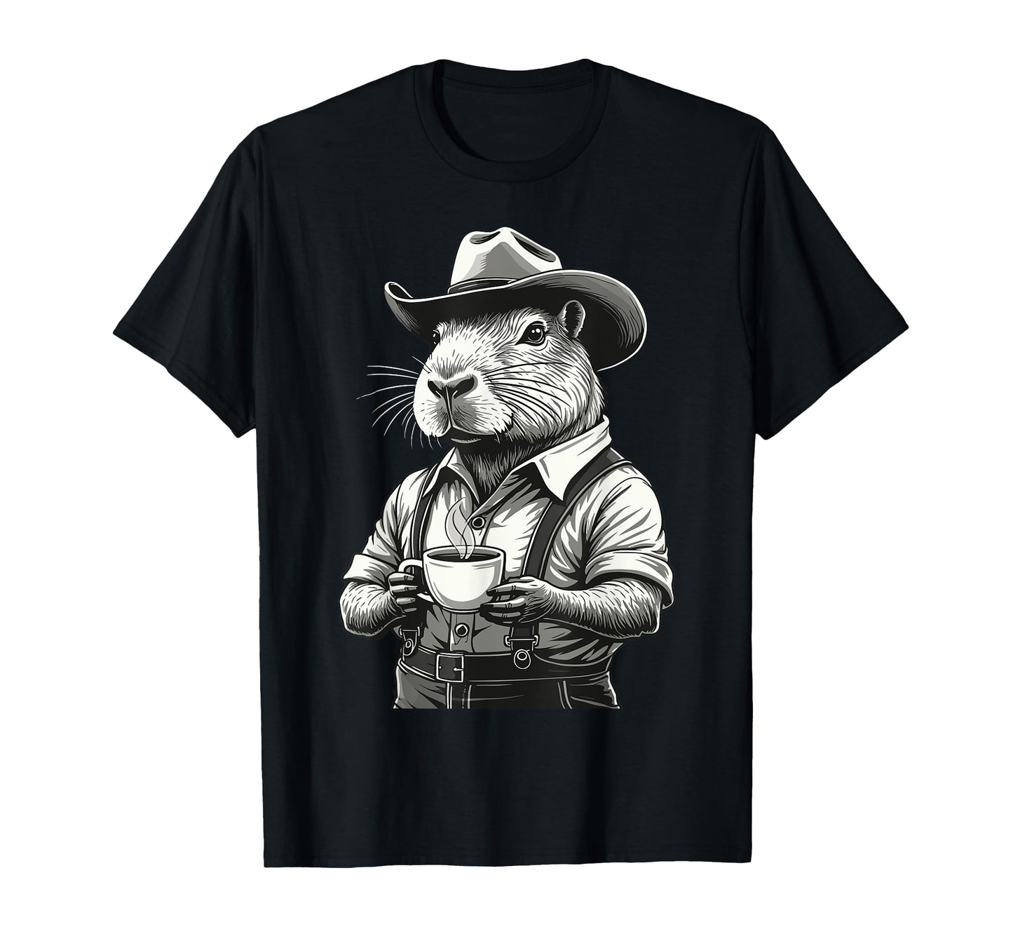 Capybara Coffee Western Rodent Cowboy T-Shirt - Minimalist Print Men Women - T-Shirt, Sweatshirt, Hoodie