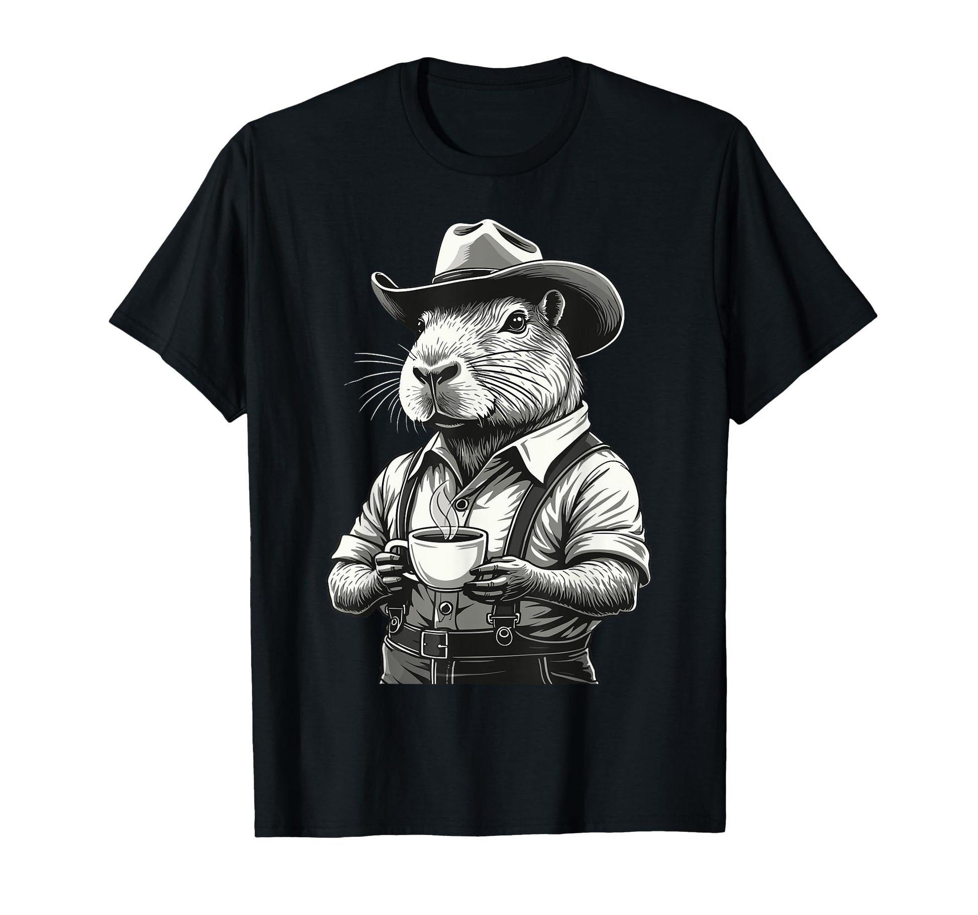 Capybara Coffee Western Rodent Cowboy T-Shirt - Minimalist Print Men Women - T-Shirt, Sweatshirt, Hoodie