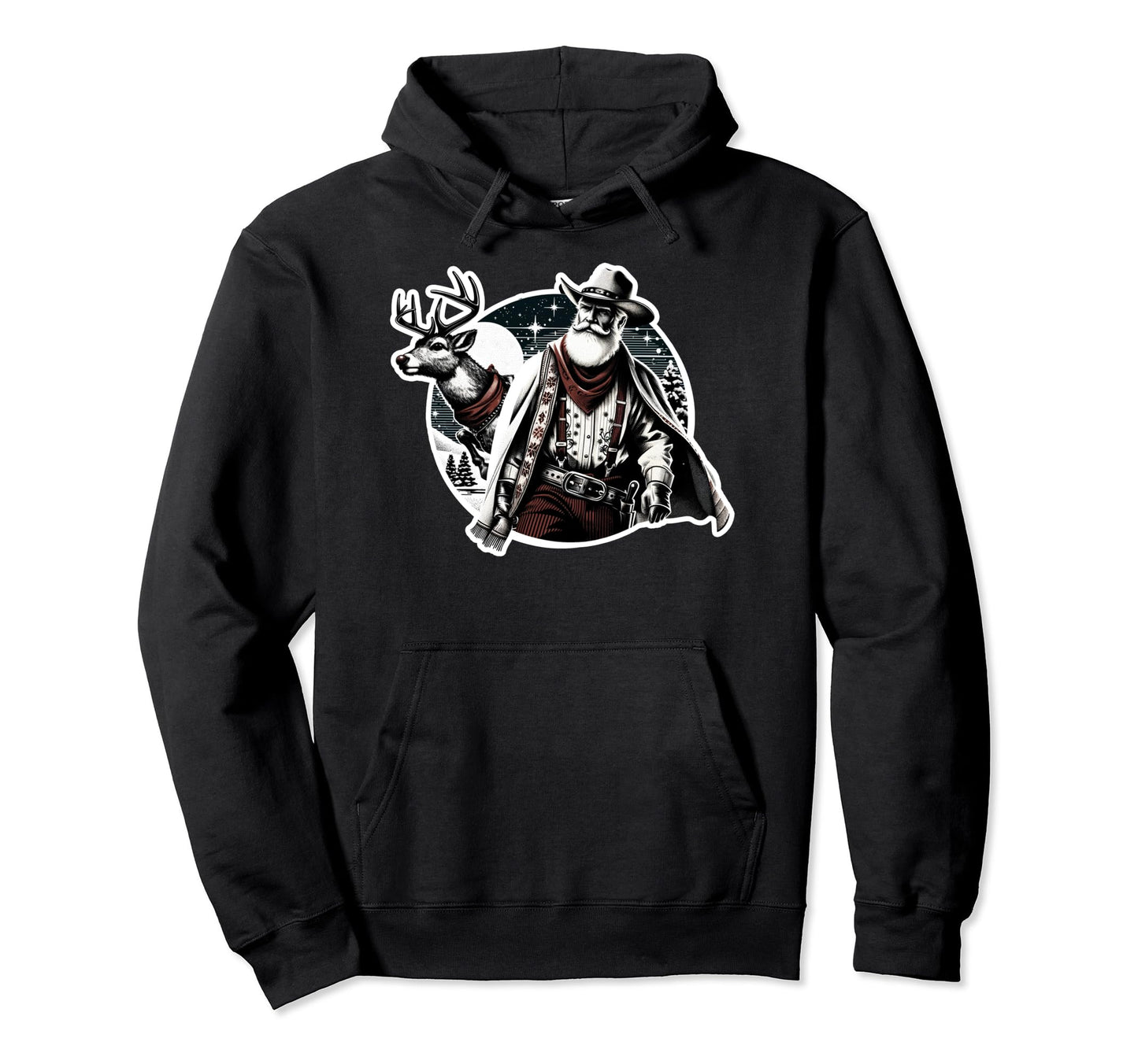 Cowboy Santa Rudolph Wild West Hoodie - Unique Graphic for Adults - T-Shirt, Sweatshirt, Hoodie