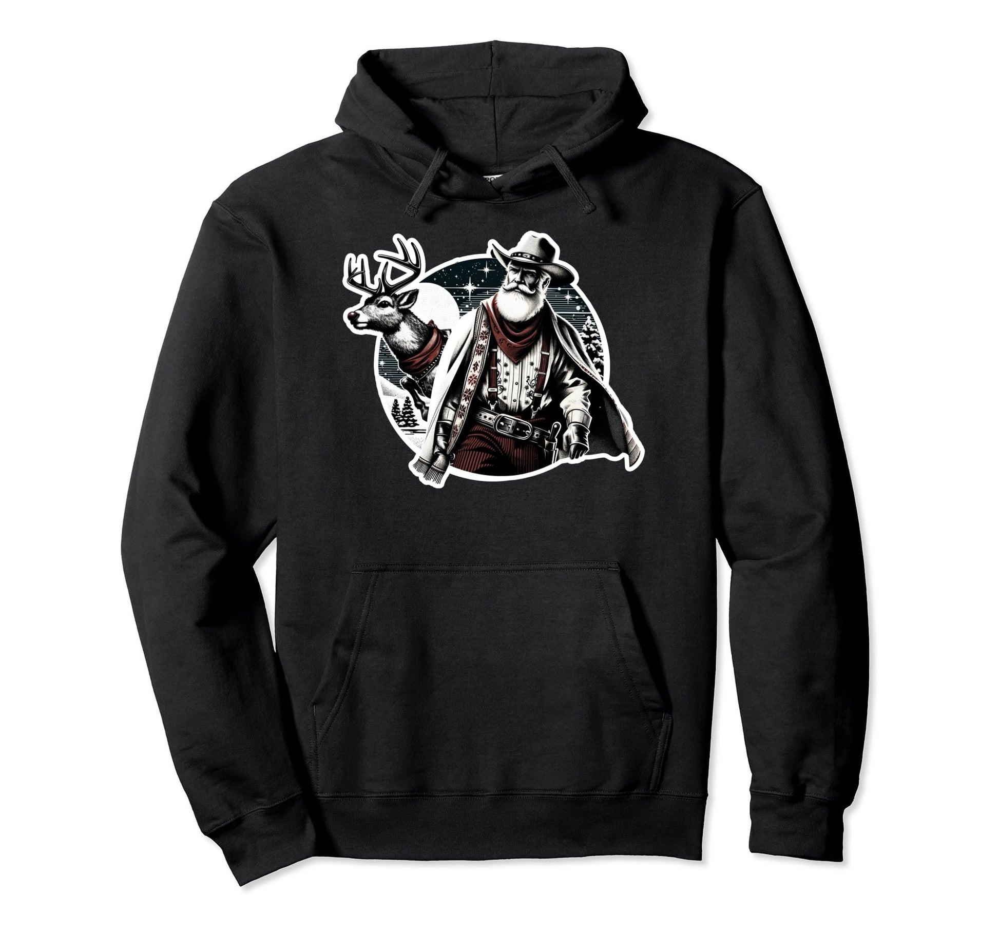 Cowboy Santa Rudolph Wild West Hoodie - Unique Graphic for Adults - T-Shirt, Sweatshirt, Hoodie