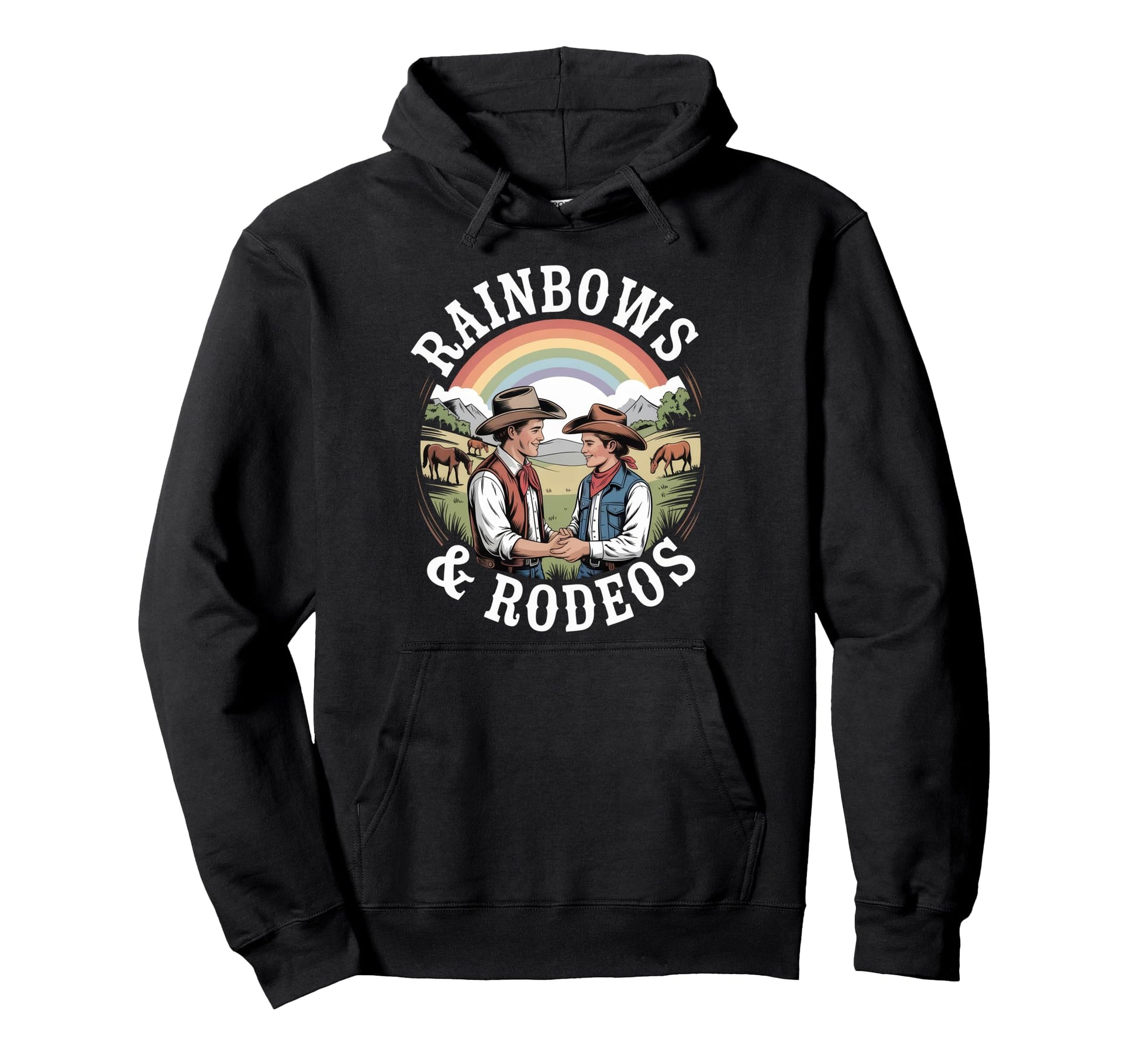 Rainbows And Rodeos Lgbtq Western Gay Pride Hoodie - Trendy Graphic Unisex - T-Shirt, Sweatshirt, Hoodie