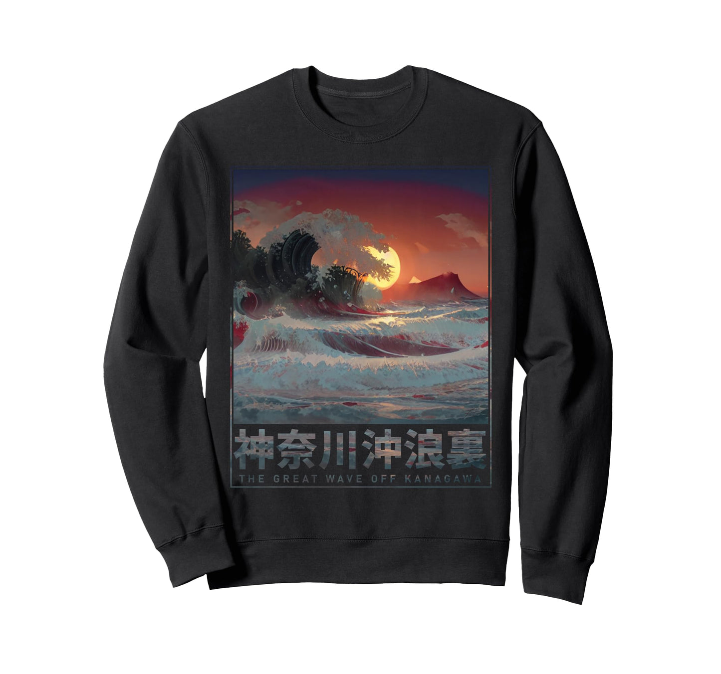 Japanese Kanagawa Wave Aesthetic Sweatshirt - Minimalist Print for Adults - T-Shirt, Sweatshirt, Hoodie